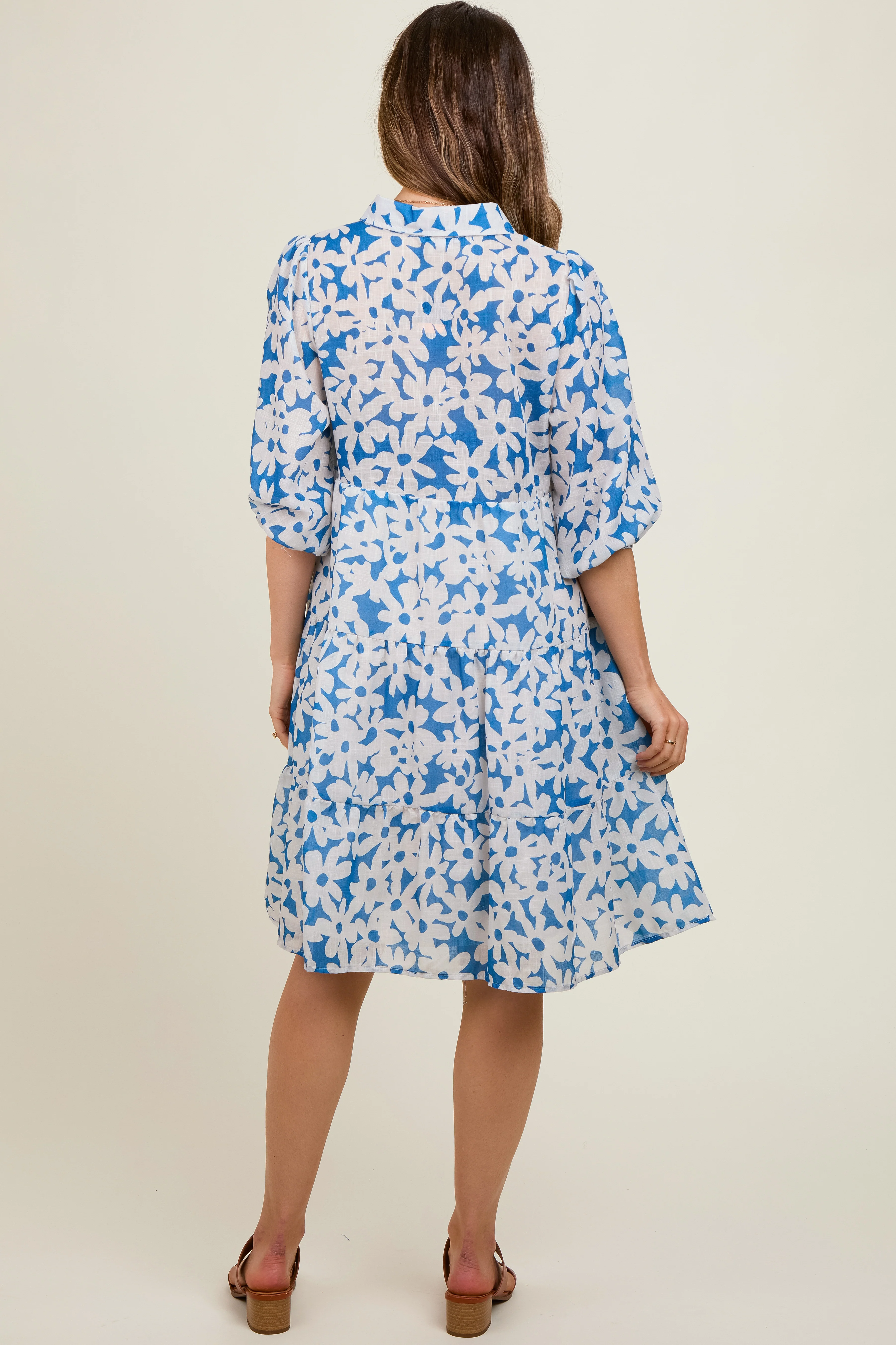 Blue Floral Button Down Maternity Dress - Image 2