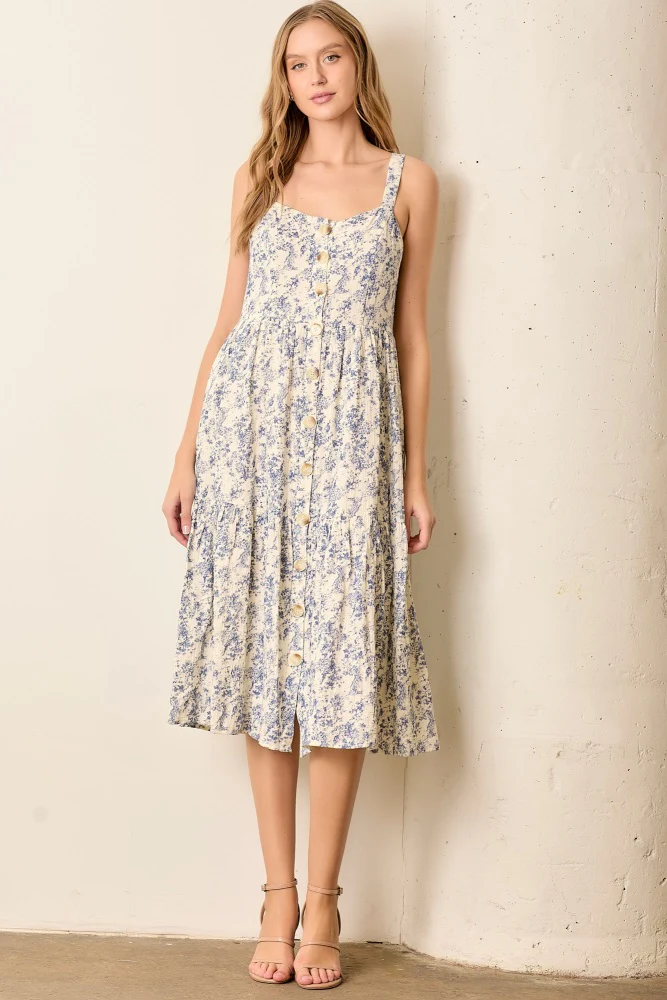 Blue Floral Button Down Tiered Maternity Dress - Image 5
