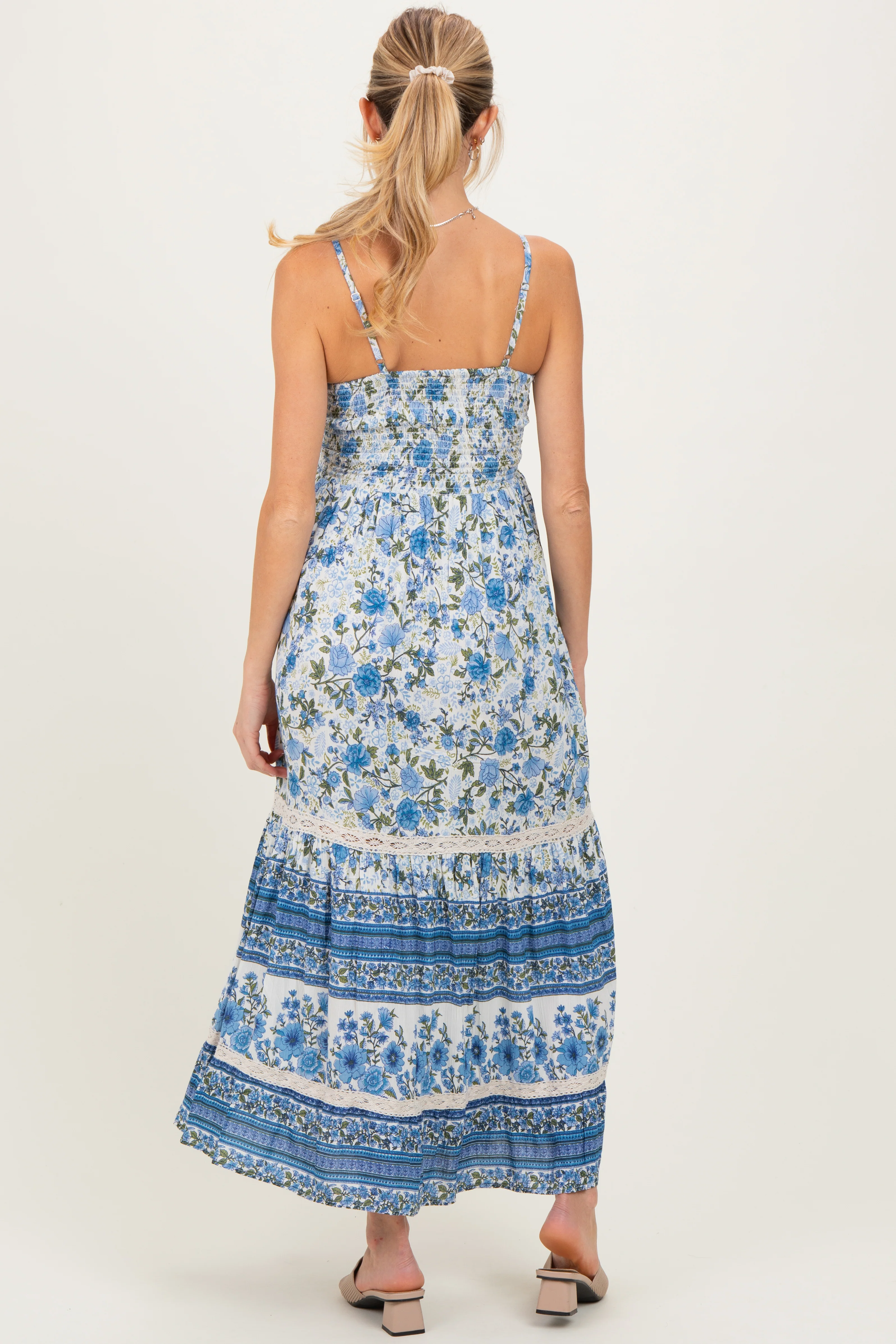 Blue Floral Twist Cutout Maternity Maxi Dress - Image 4
