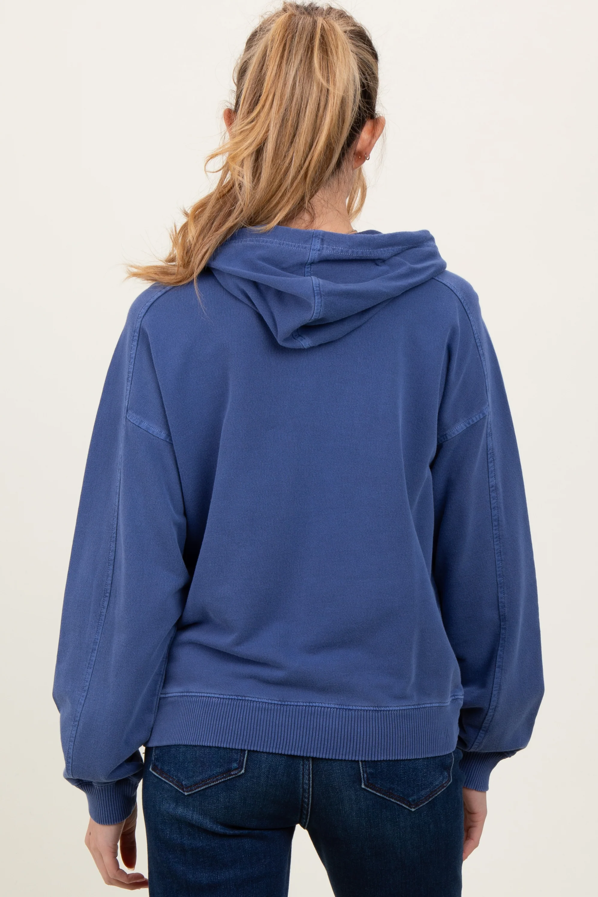 Blue French Terry Hooded Maternity Sweatshirt - Image 4