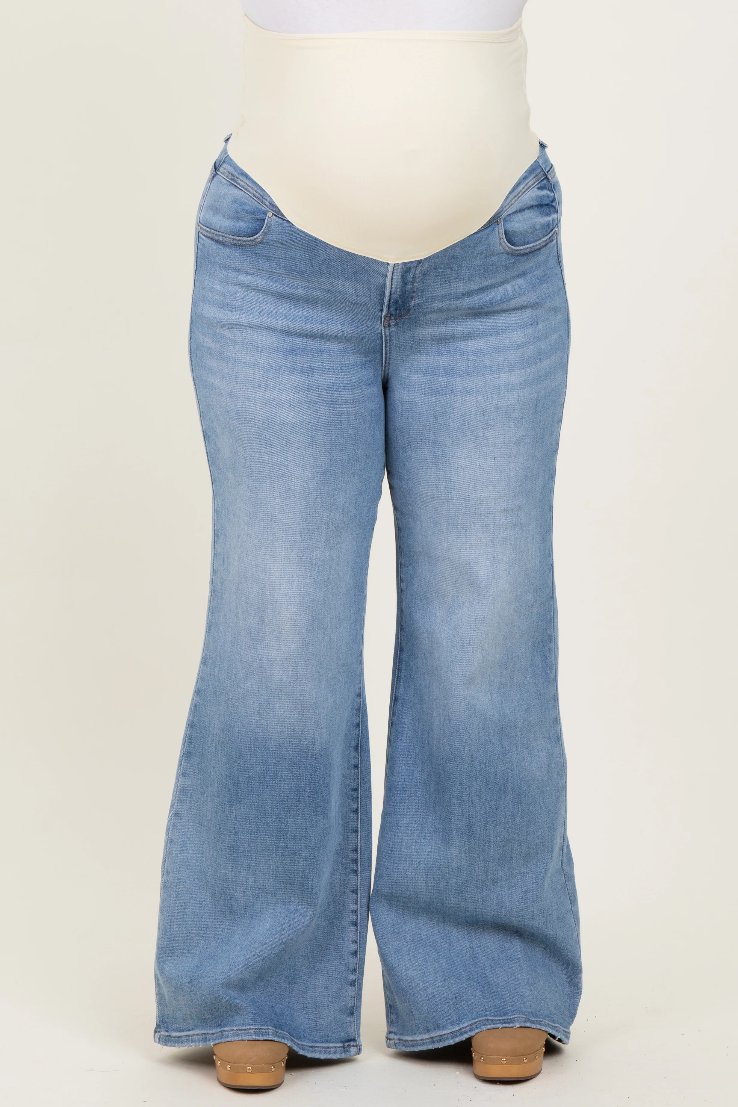 Blue Front Yoke Detail Wide Leg Maternity Plus Jeans - Image 3