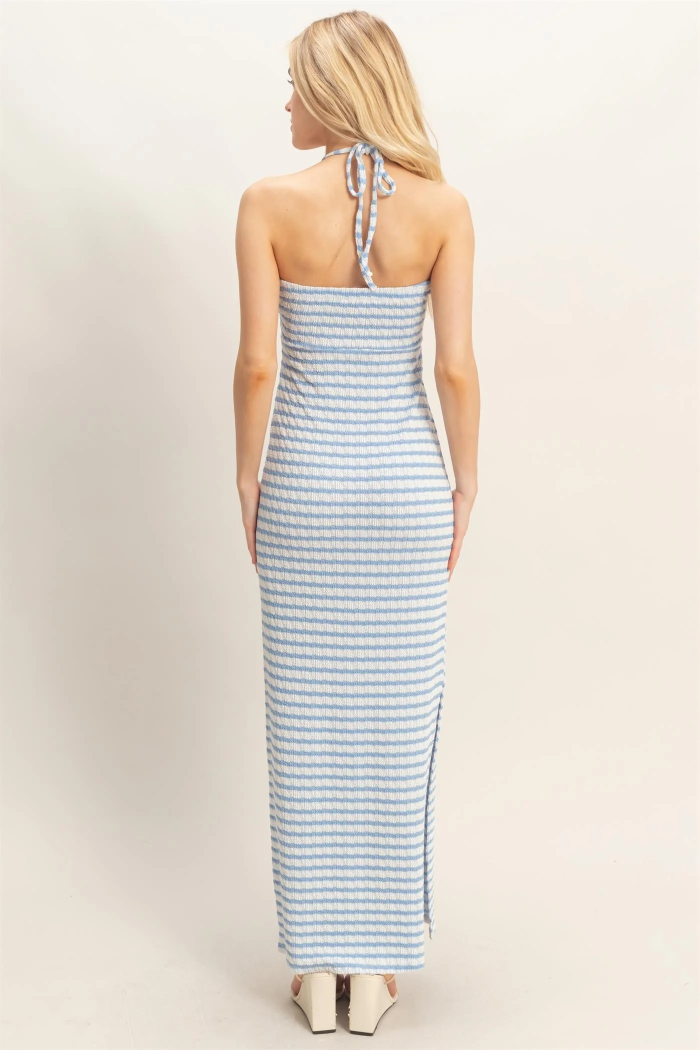 Blue Halter Neck Twist Bust Midi Dress - Image 4