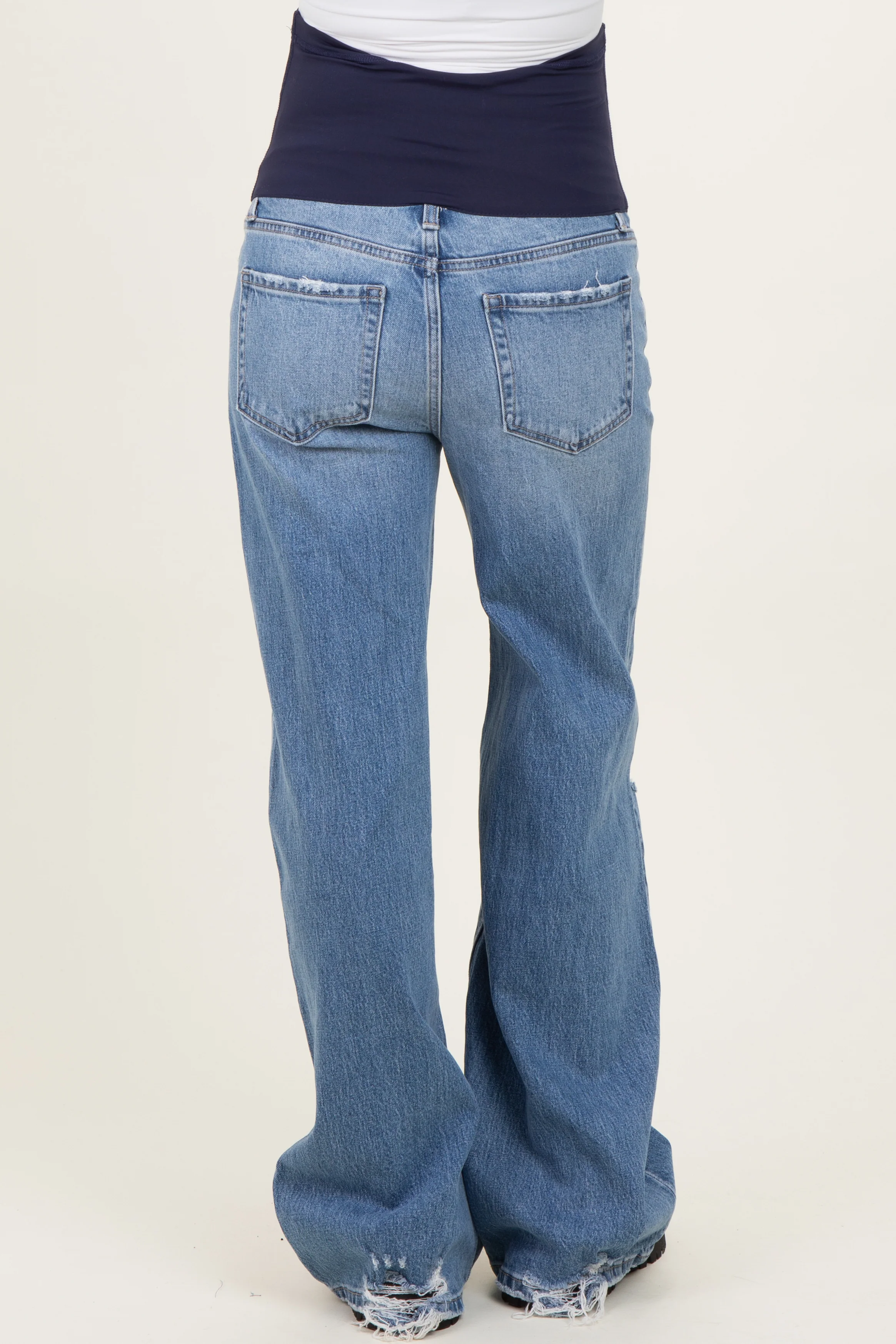 Blue High Rise Distressed Wide Leg Maternity Jeans - Image 4