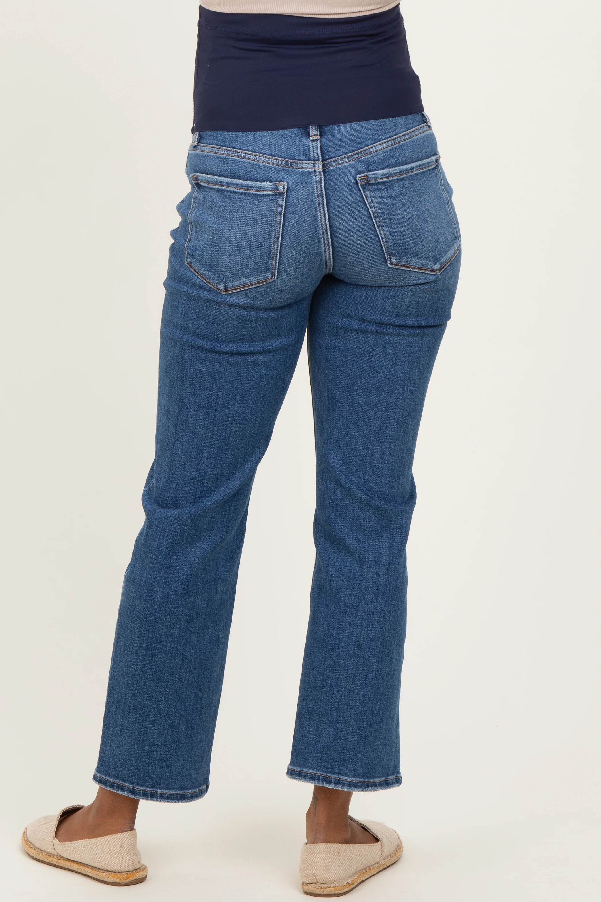 Blue Lightly Distressed Ankle Straight Leg Maternity Jeans - Image 5