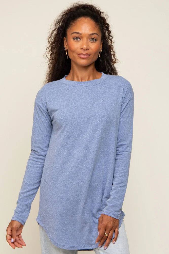 Blue Long Sleeve Curved Hem Maternity Top - Image 5