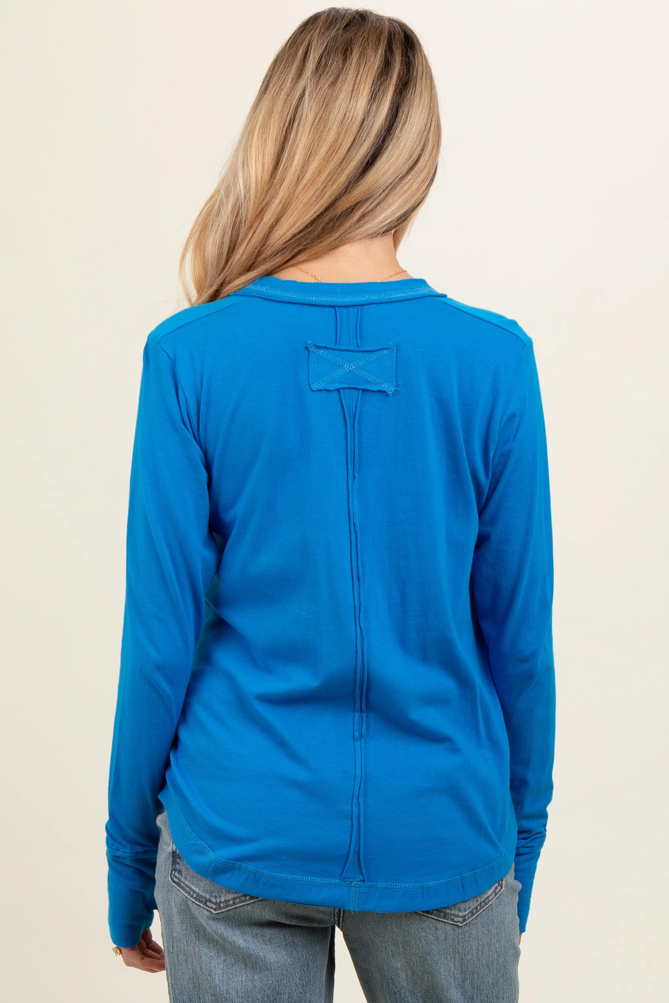 Blue Long Sleeve Exposed Seam Maternity Top - Image 3