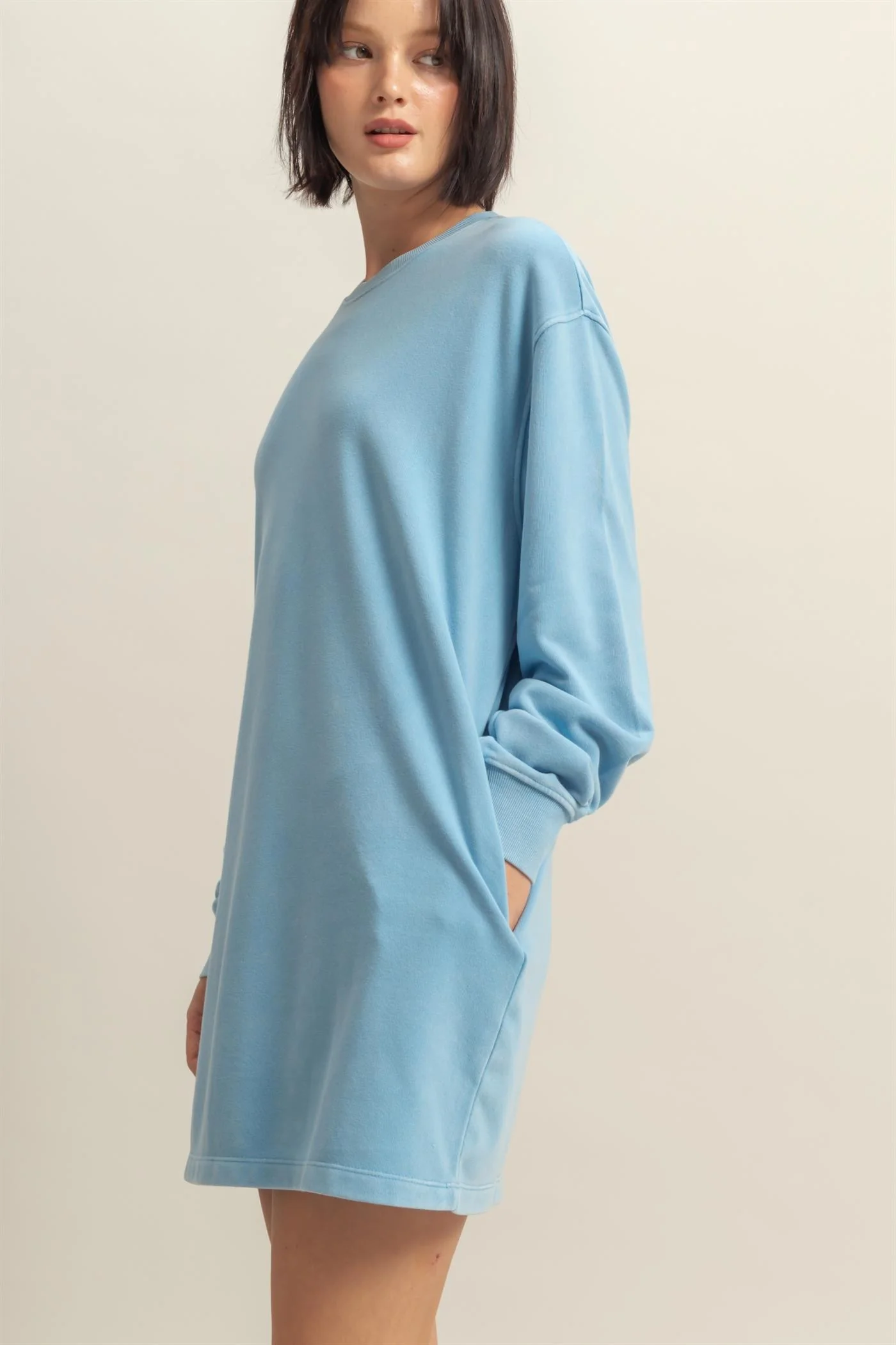 Blue Long Sleeve Oversized Sweatshirt Mini Dress - Image 2