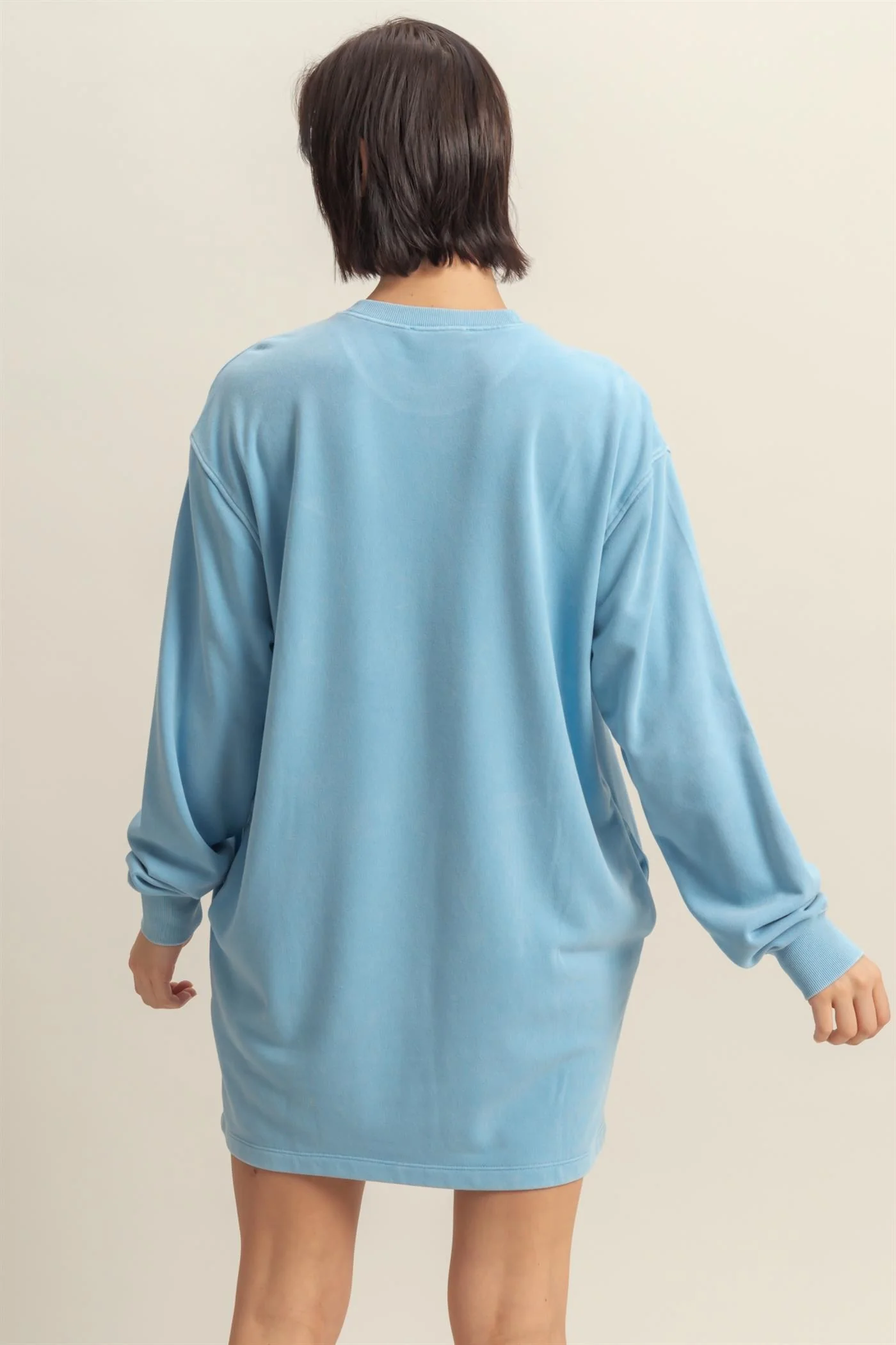 Blue Long Sleeve Oversized Sweatshirt Mini Dress - Image 3