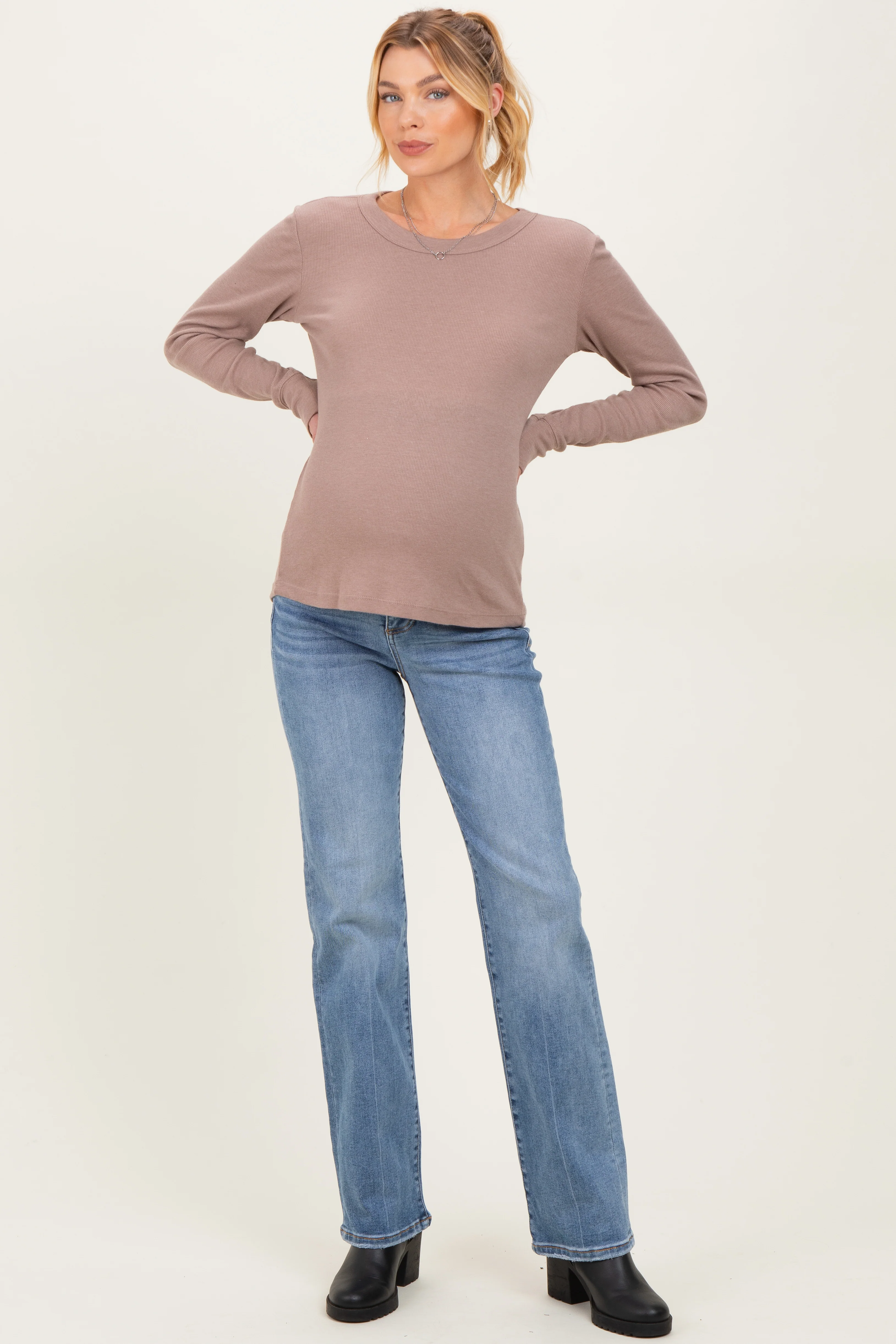Blue Medium Wash Straight Leg Maternity Jeans - Image 2