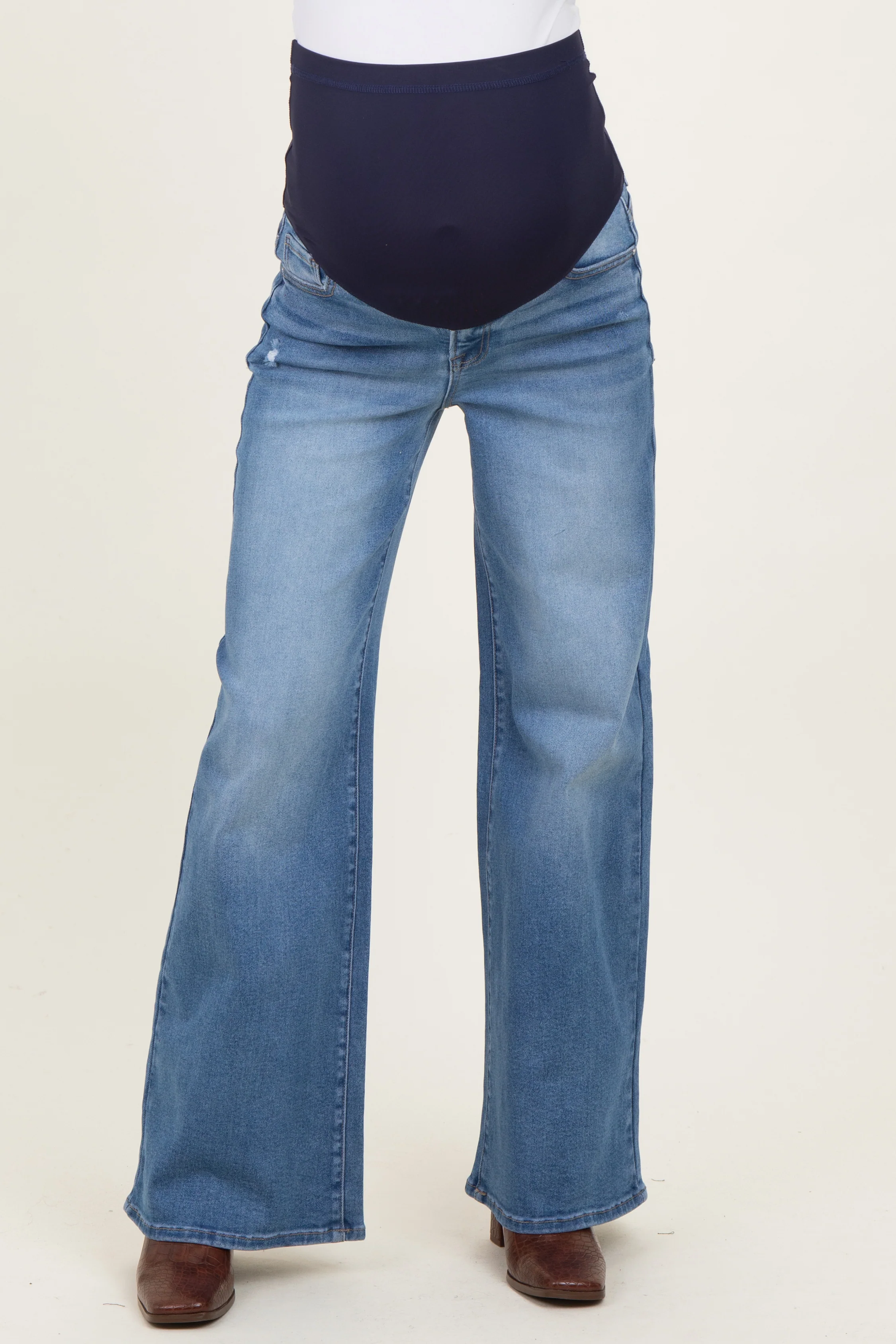 Blue Medium Wash Wide Leg Maternity Jeans - Image 3