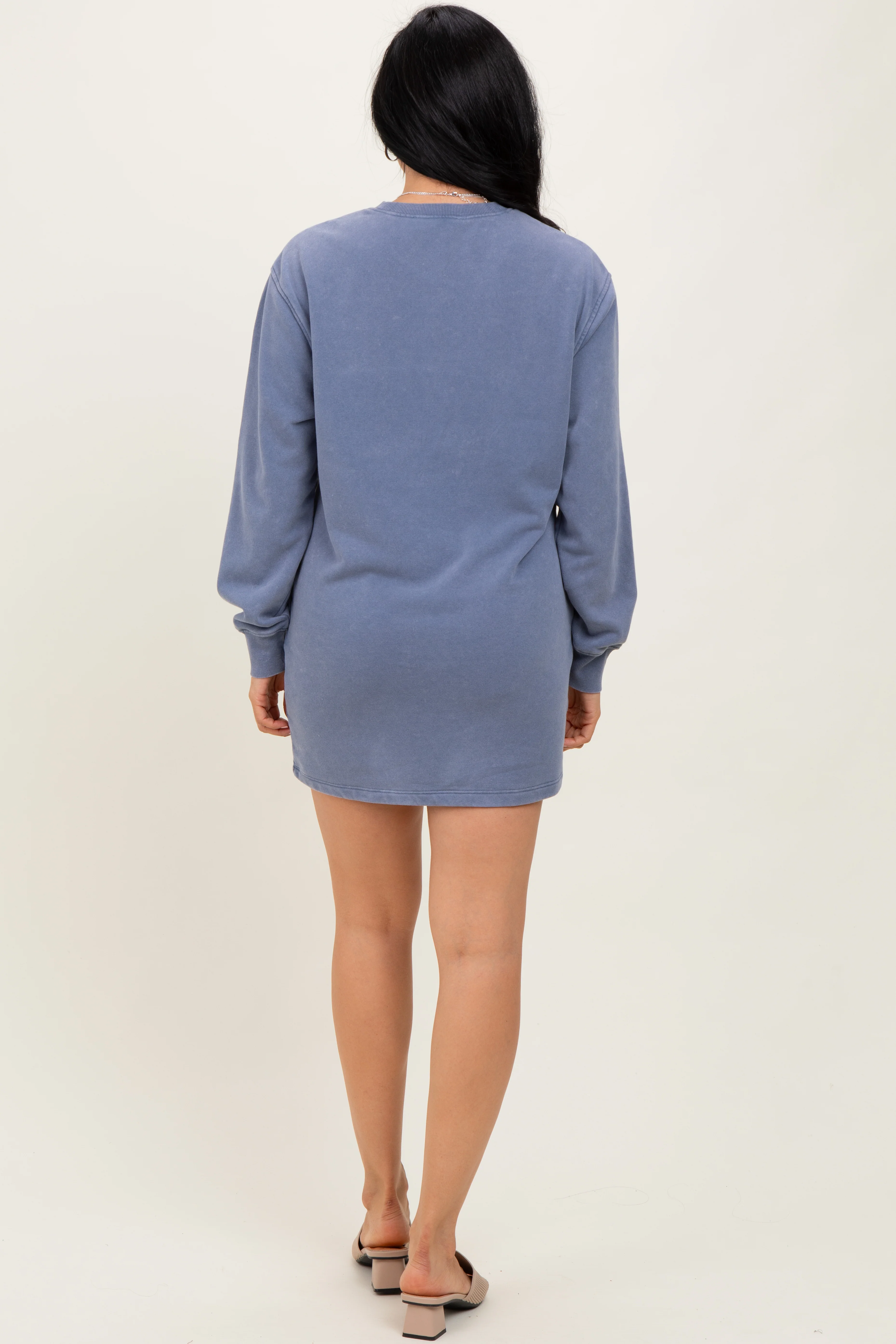 Blue Mineral Wash Oversized Sweatshirt Mini Dress - Image 3