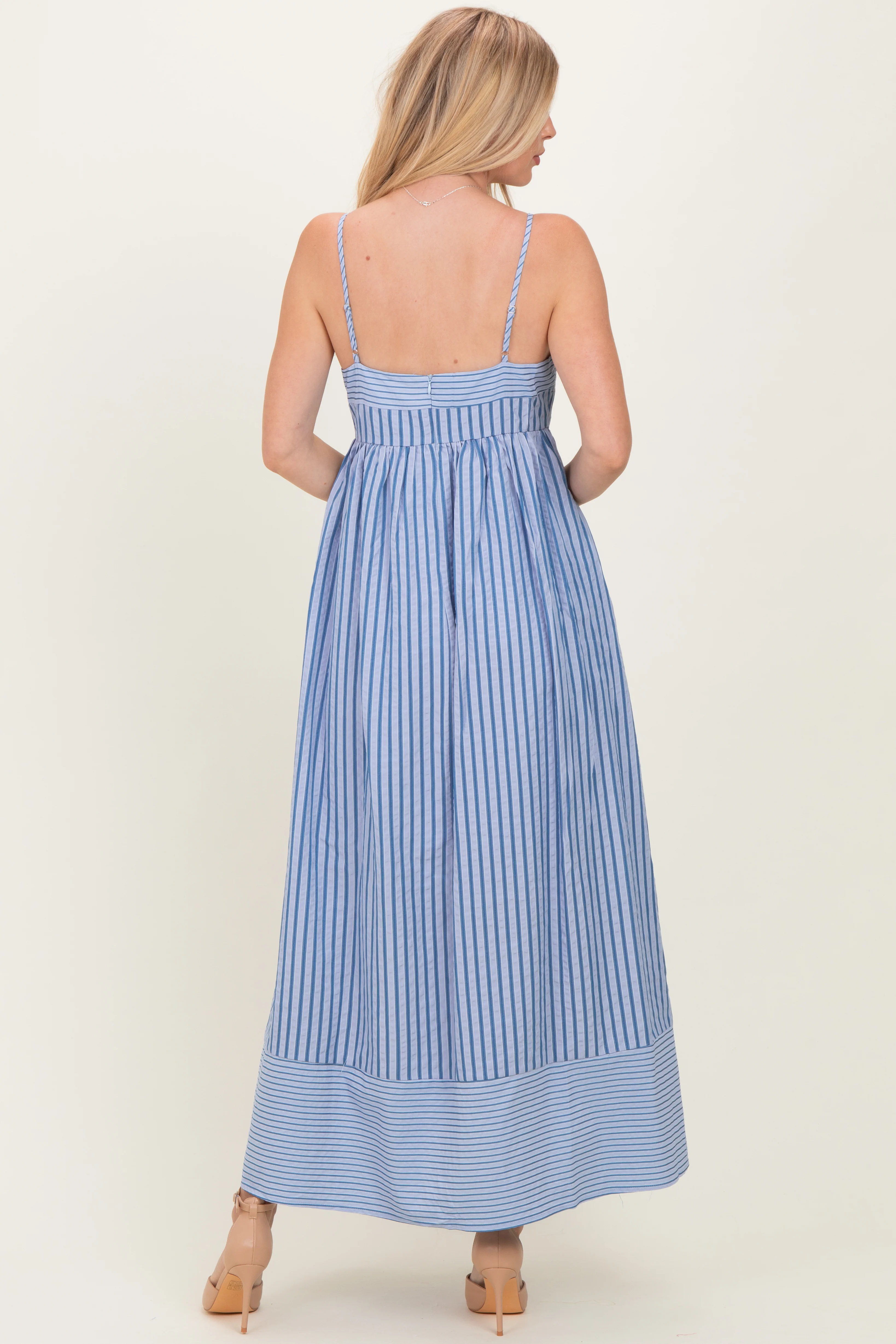 Blue Mixed Stripe Sleeveless Maxi Dress - Image 3