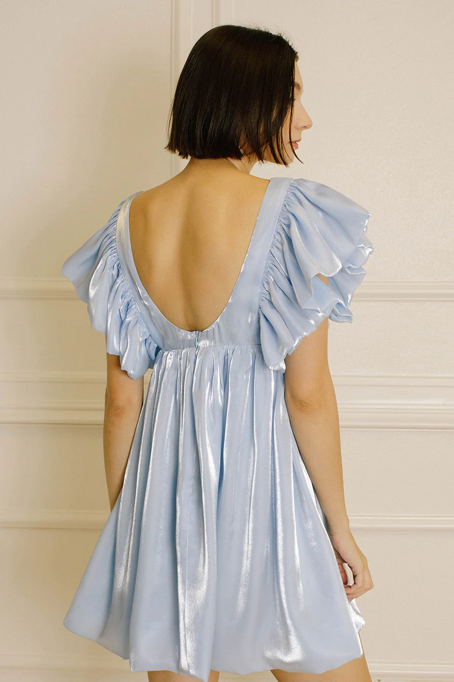 Blue Monochromatic Pastel And Shiny Sheen Mini Dress - Image 3