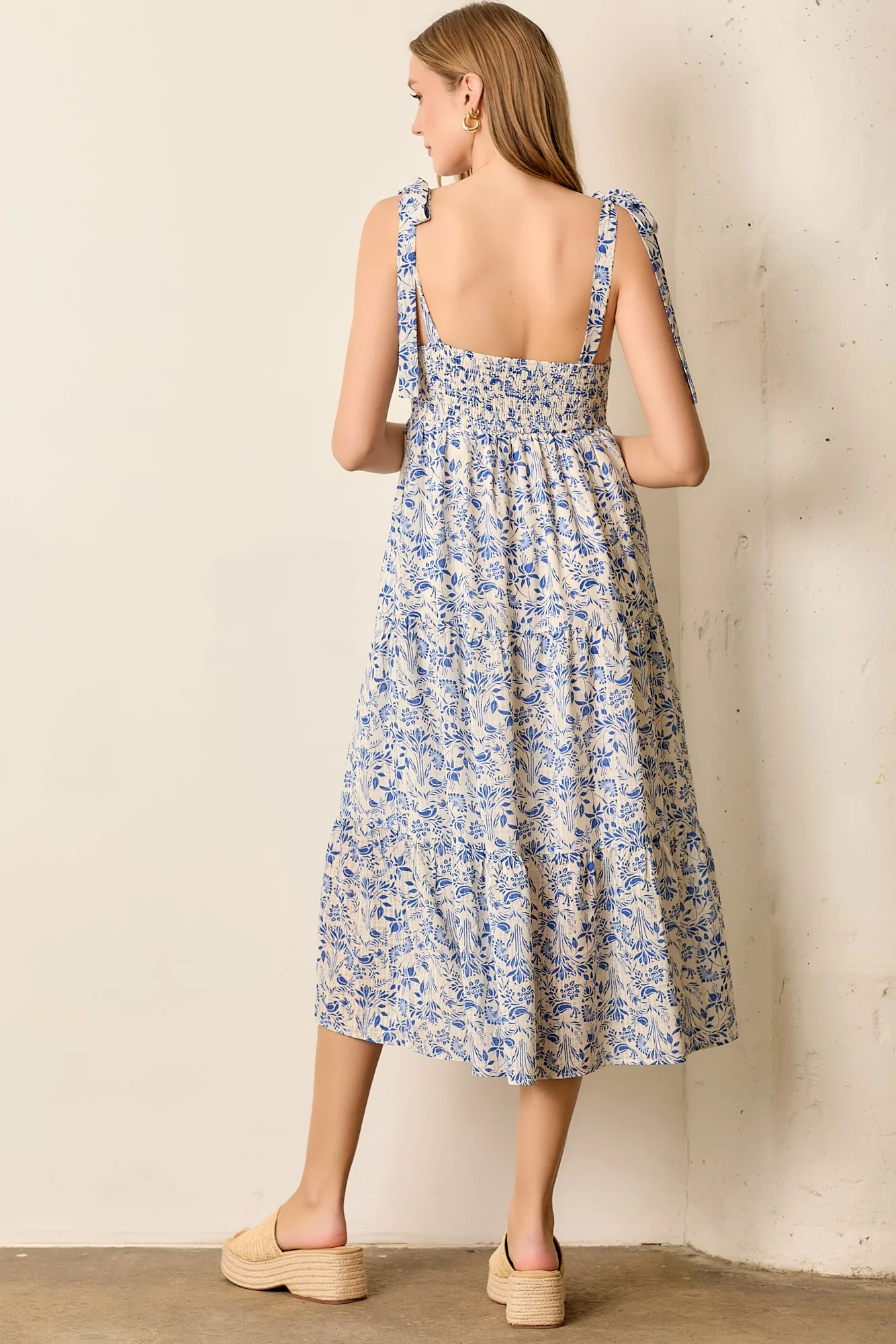 Blue Multi Floral Tie Strap Maxi Dress - Image 3