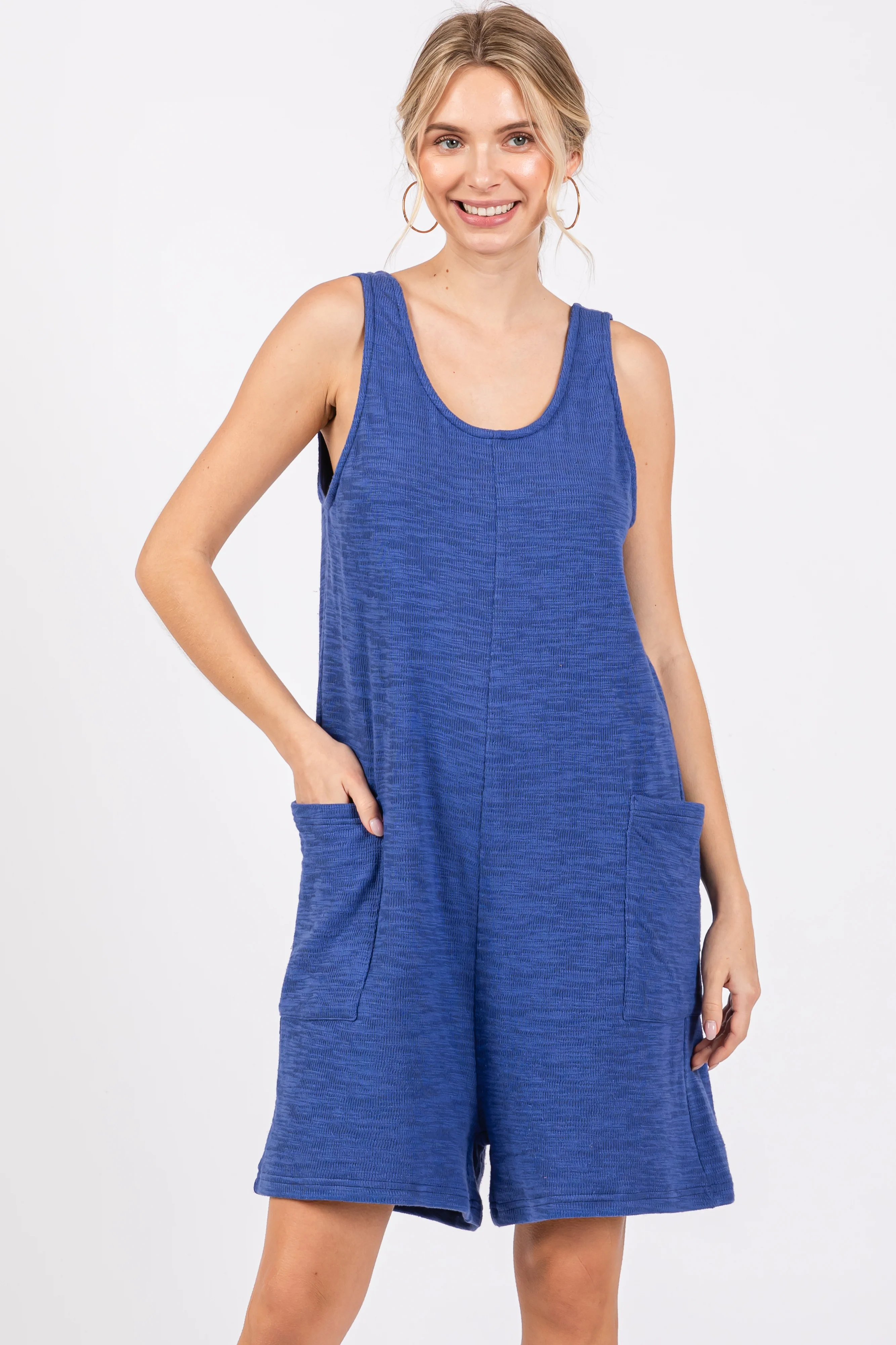 Blue Oversized Knit Maternity Romper - Image 6