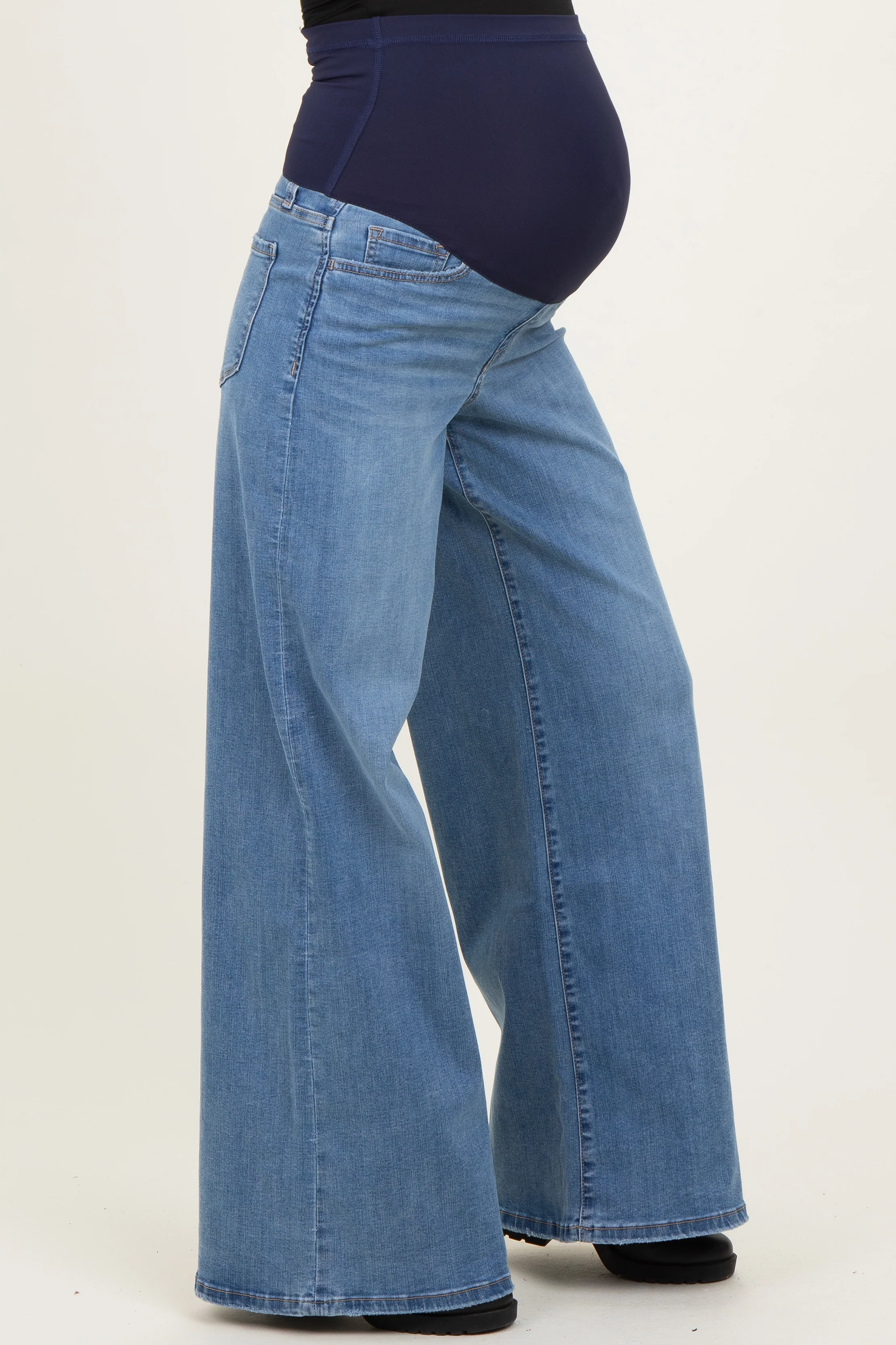 Blue Palazzo Wide Leg Maternity Jeans - Image 4