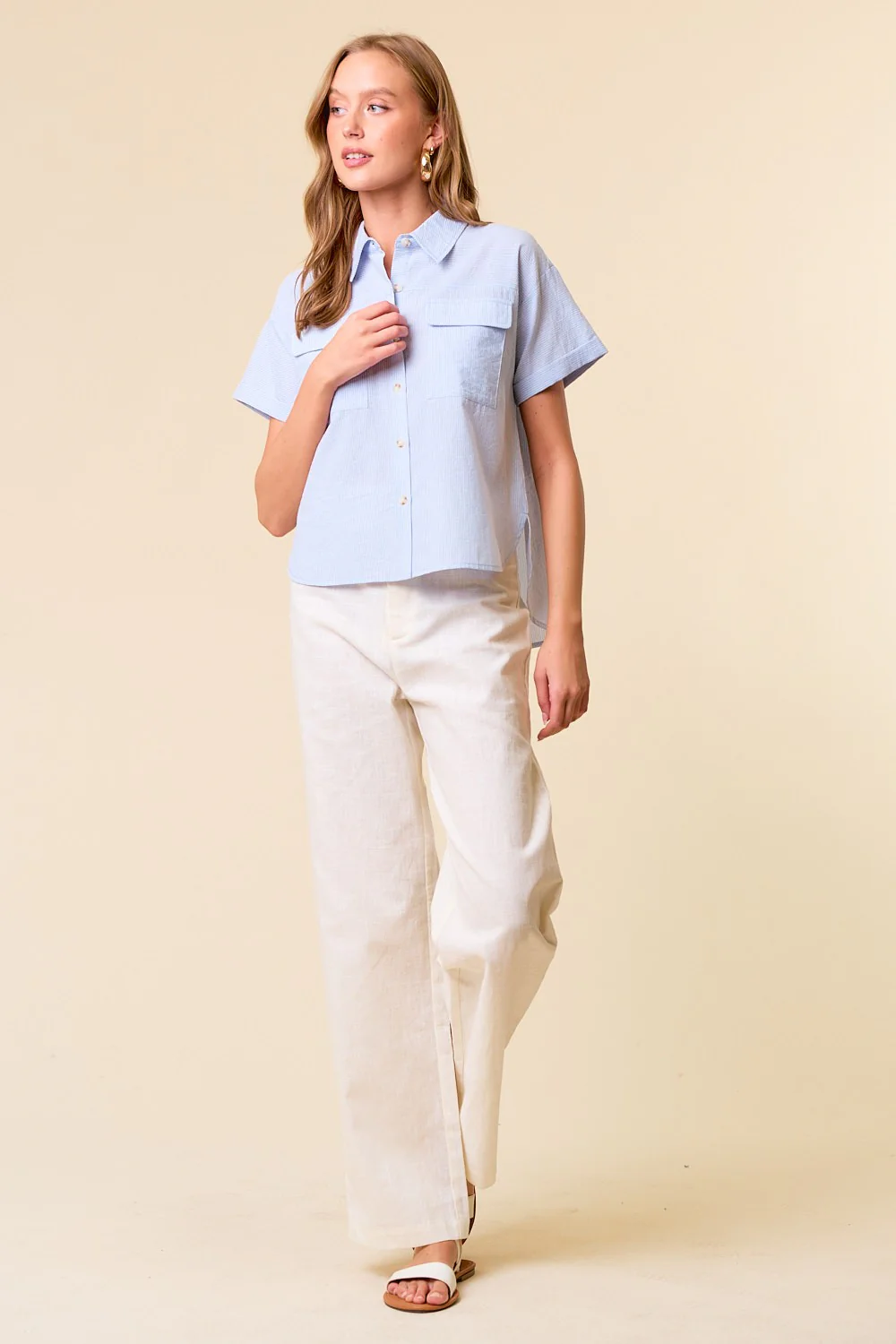 Blue Pin Stripe Short Sleeve Utility Button-Down - Image 4