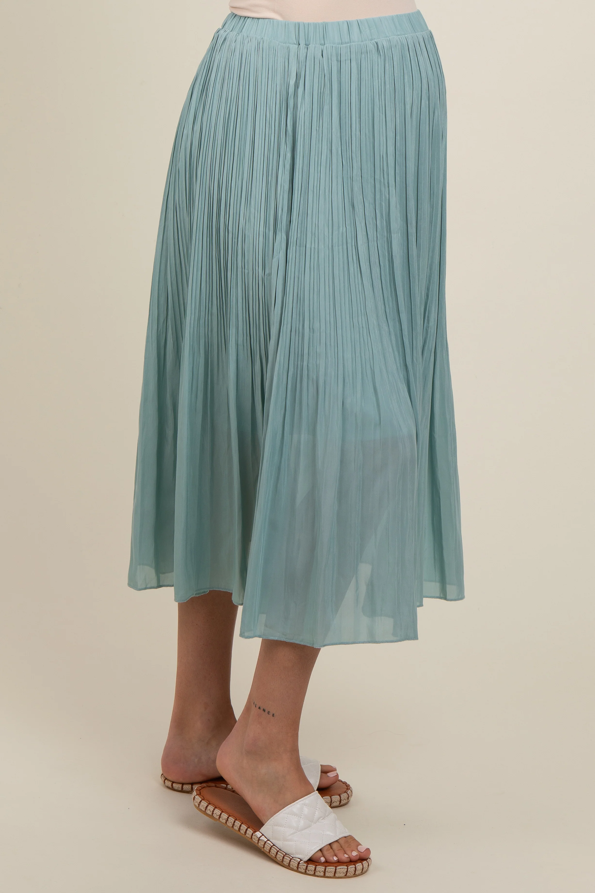 Blue Pleated Maternity Midi Skirt - Image 4