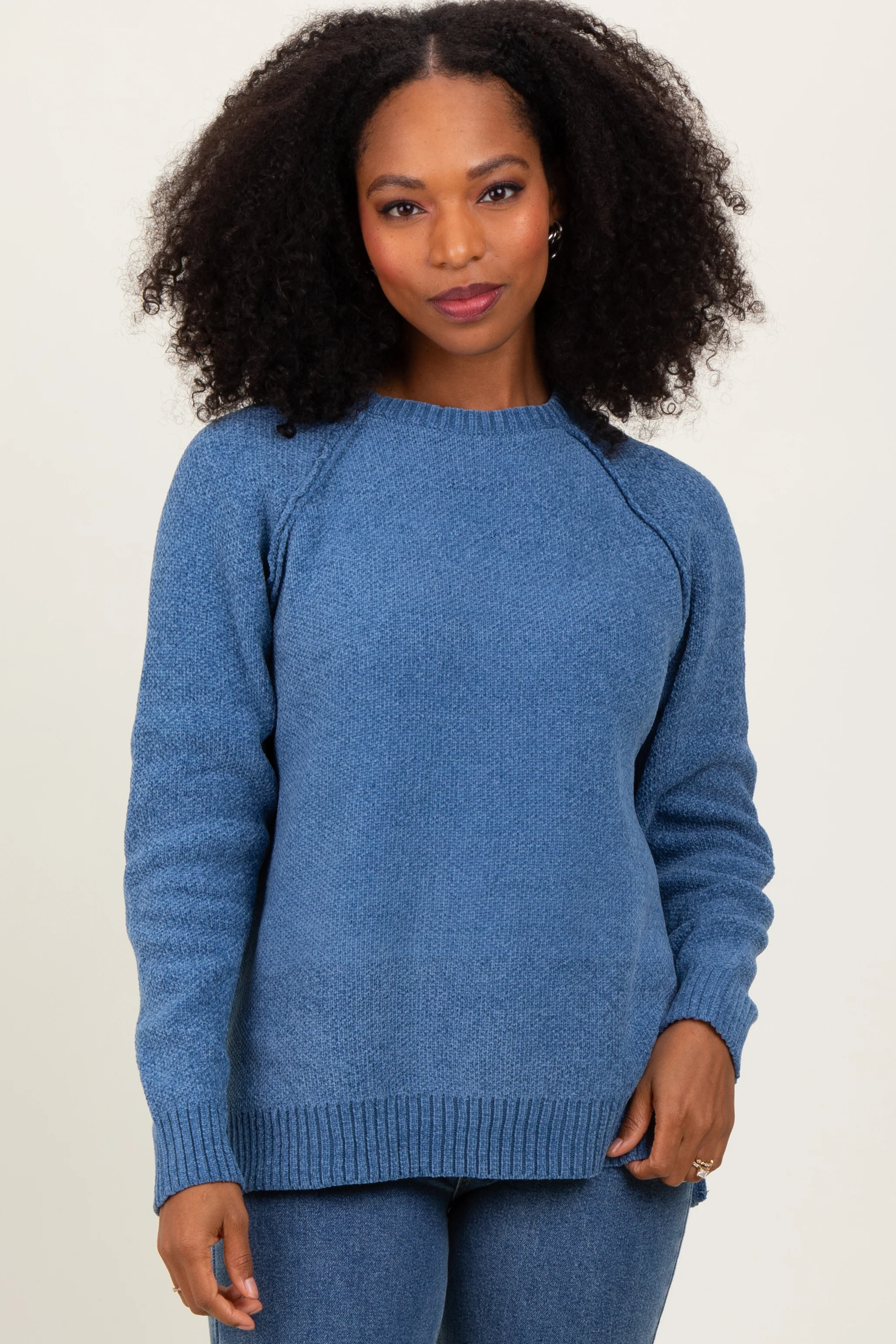 Blue Raglan Knit Maternity Sweater - Image 4