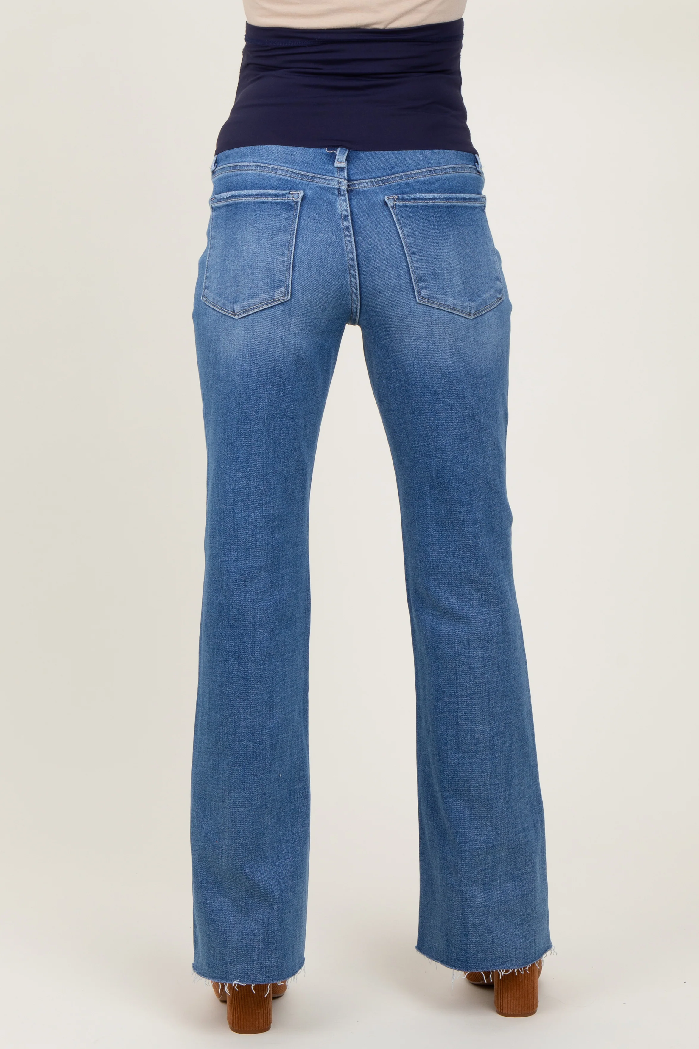Blue Raw Cut Hem Flare Leg Maternity Jeans - Image 5