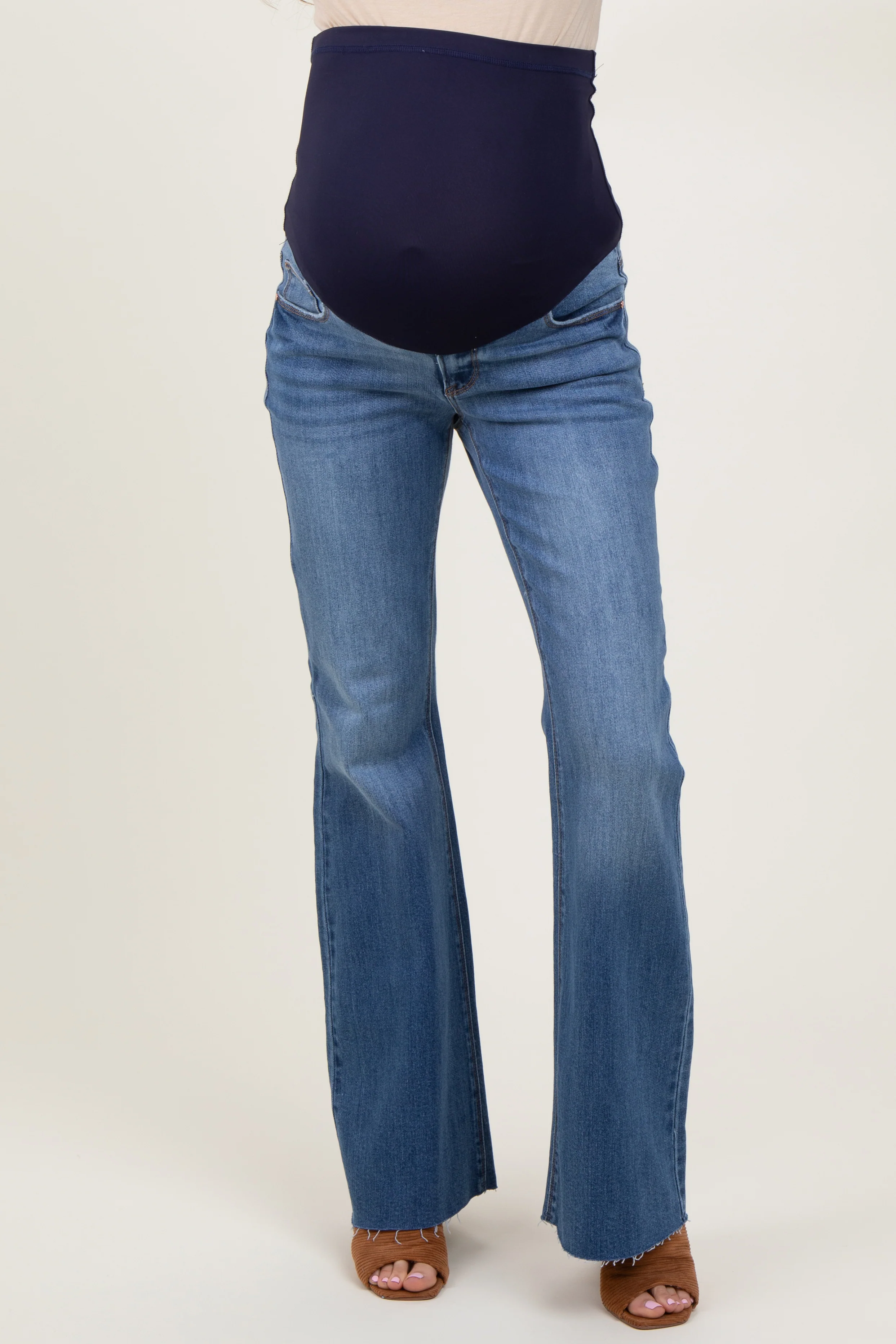 Blue Raw Cut Hem Flare Maternity Jeans - Image 3