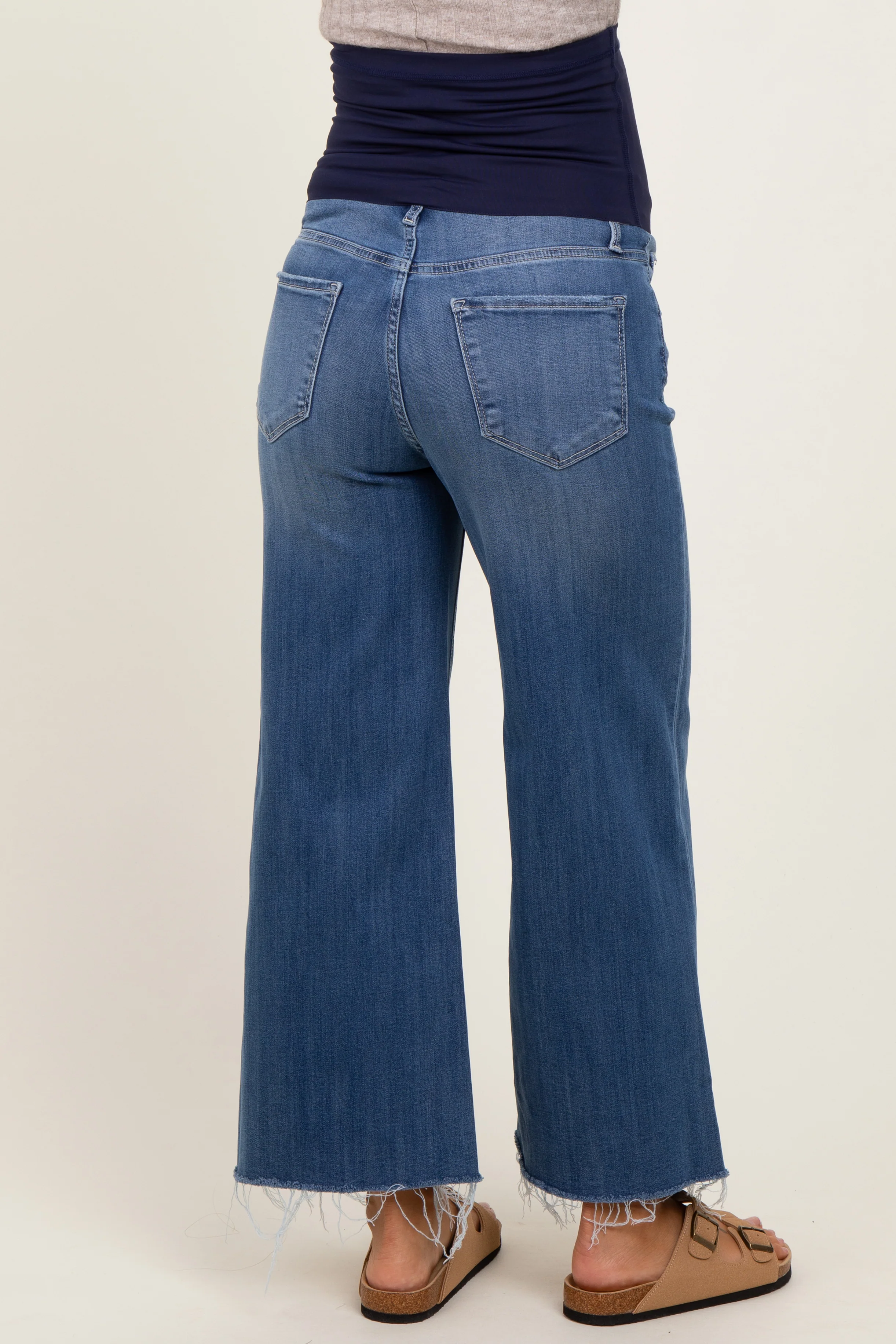 Blue Raw Hem Cropped Wide Leg Maternity Jeans - Image 5