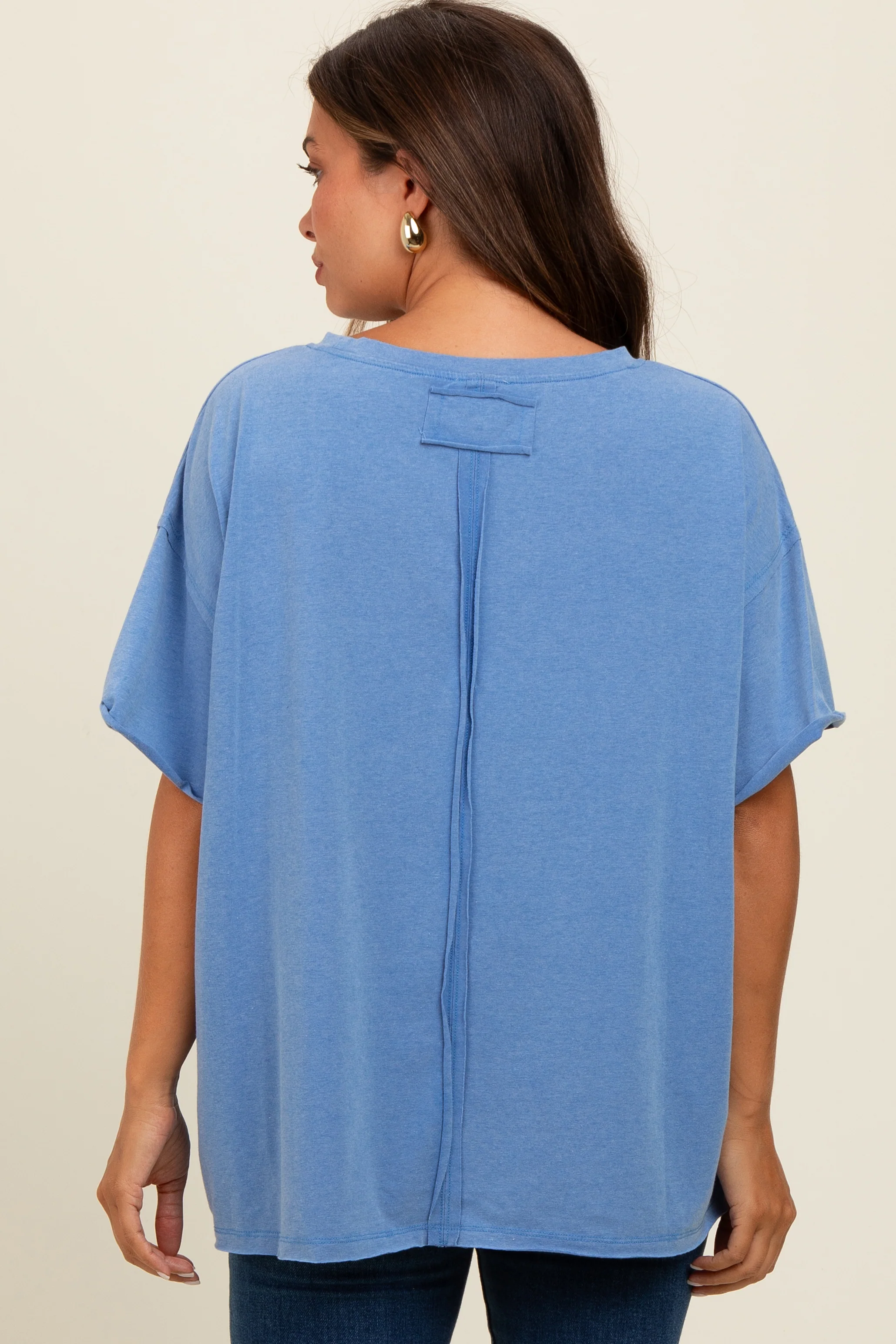 Blue Raw Rolled Hem Maternity Top - Image 4