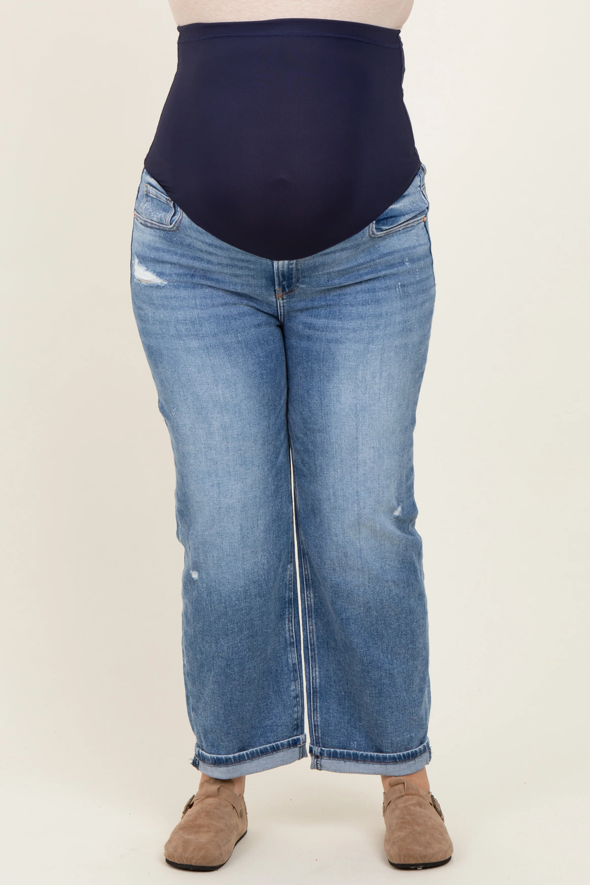 Blue Relaxed Cuffed Maternity Plus Ankle Straight Leg Jeans - Image 2