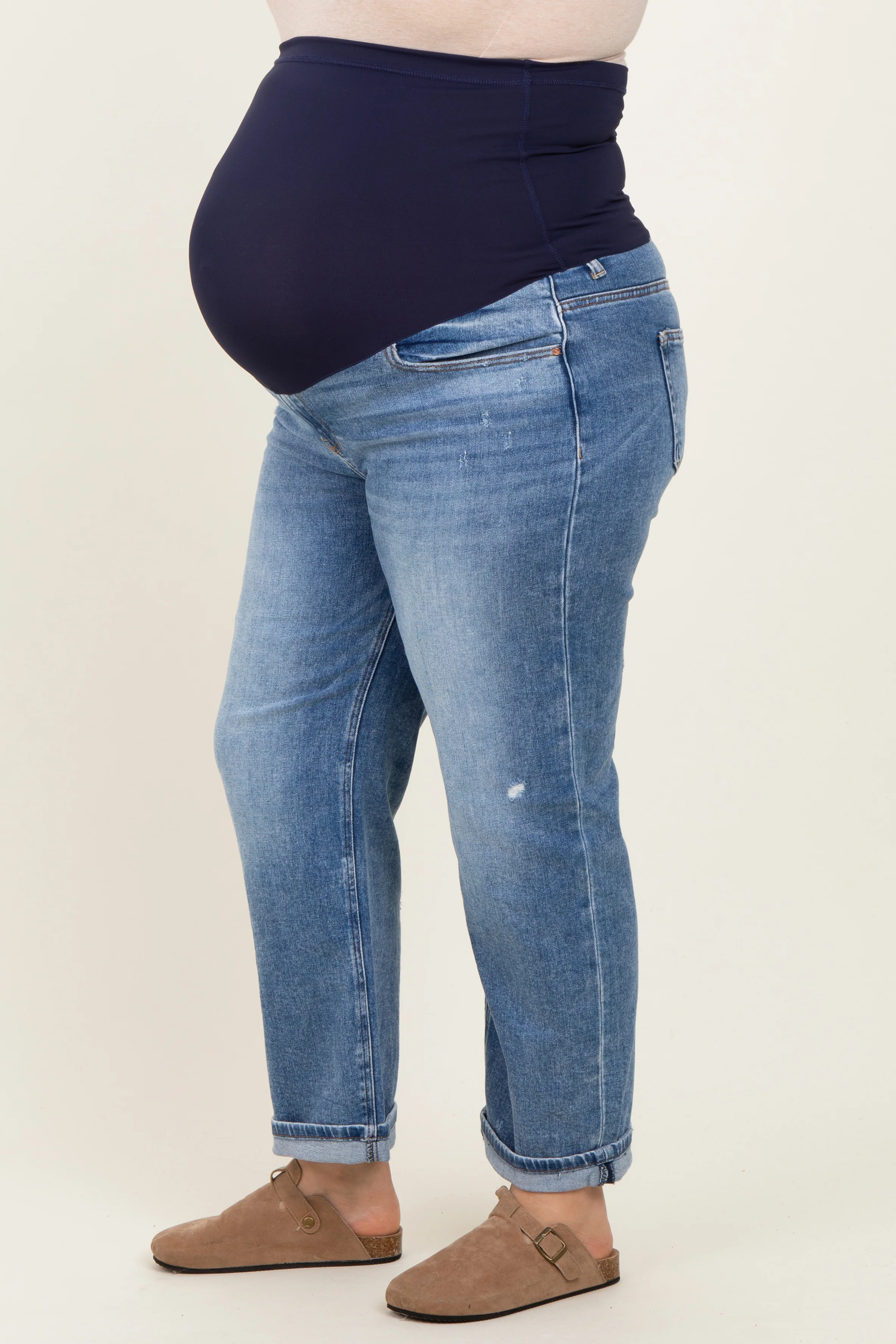 Blue Relaxed Cuffed Maternity Plus Ankle Straight Leg Jeans - Image 3