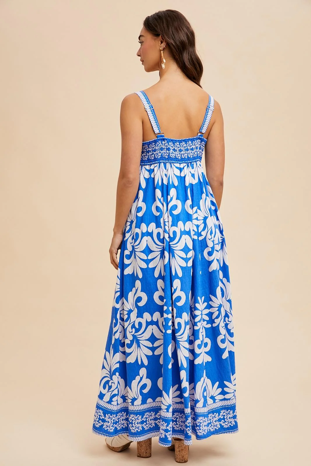 Blue Resort Border Print Maxi Dress - Image 4