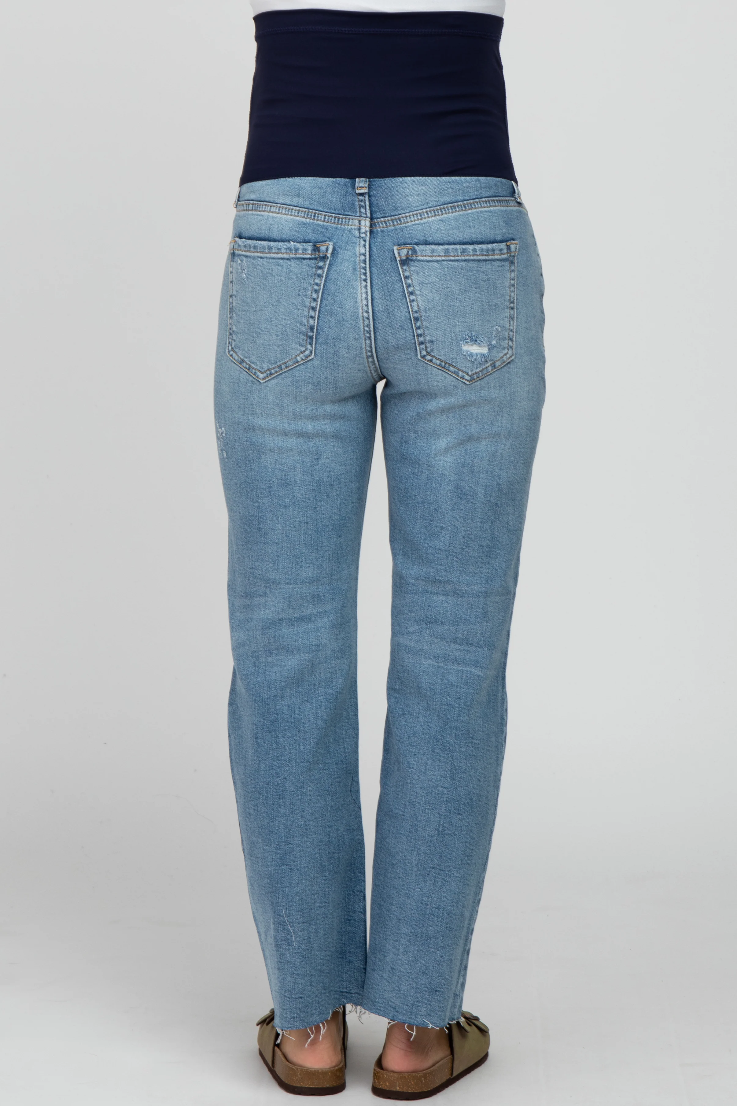 Blue Straight Leg Frayed Hem Maternity Jeans - Image 6