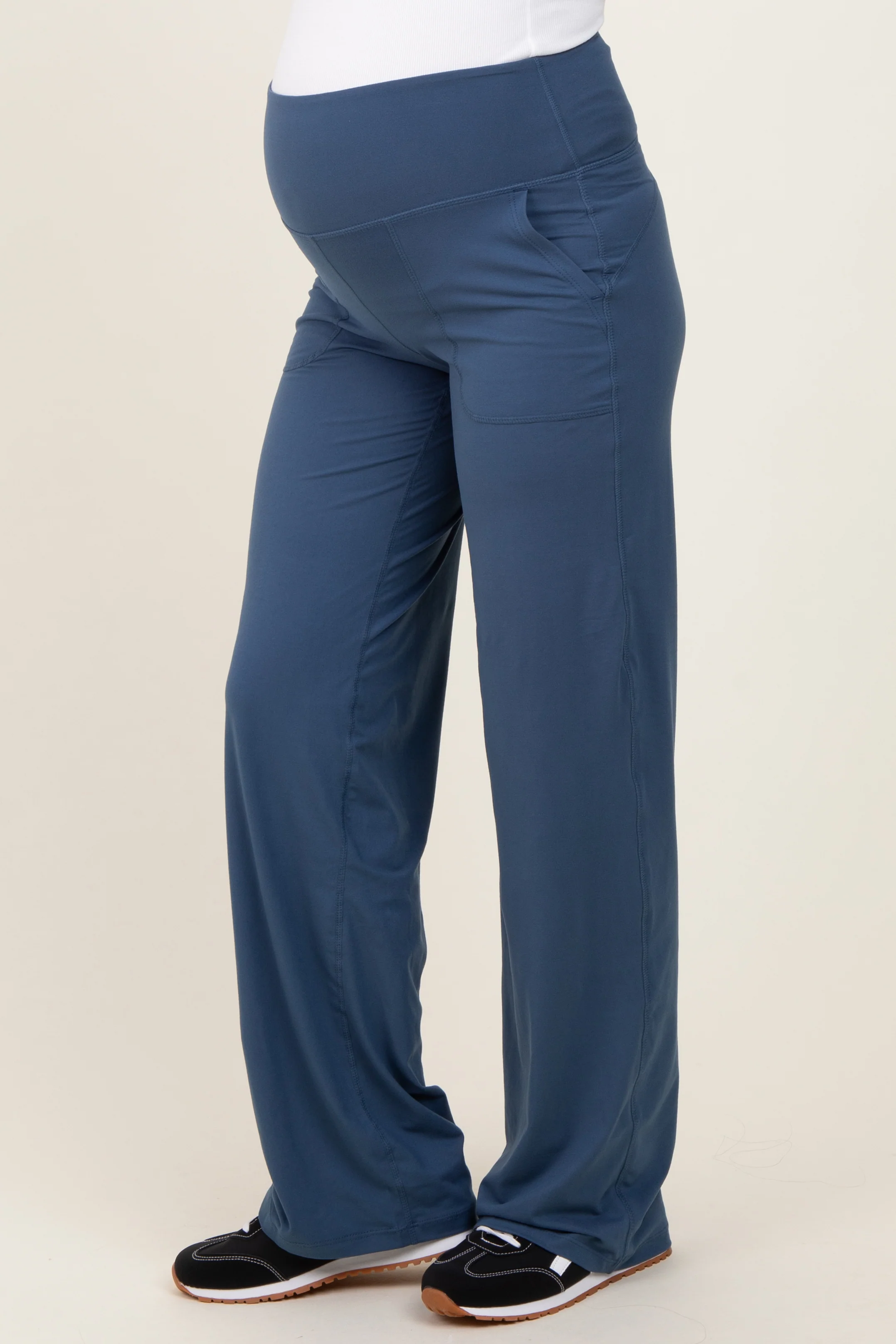Blue Straight Leg Yoga Maternity Pants - Image 4