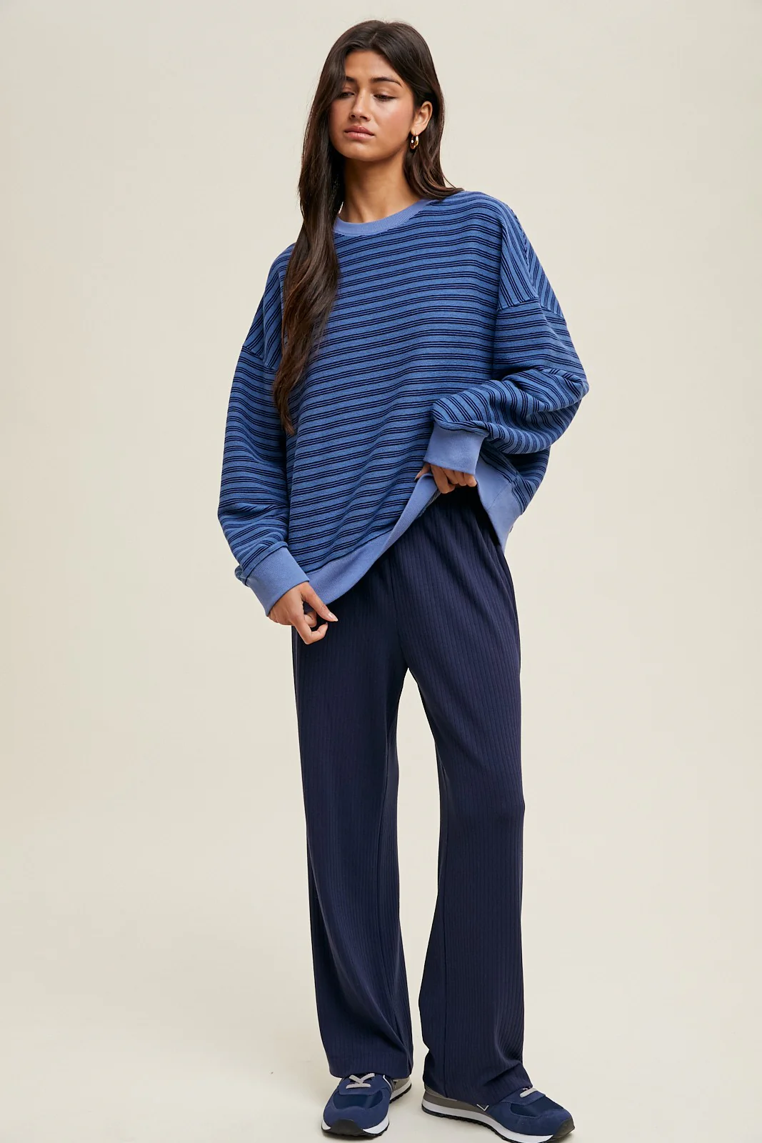 Blue Striped Knit Relaxed Fit Pullover - Image 4