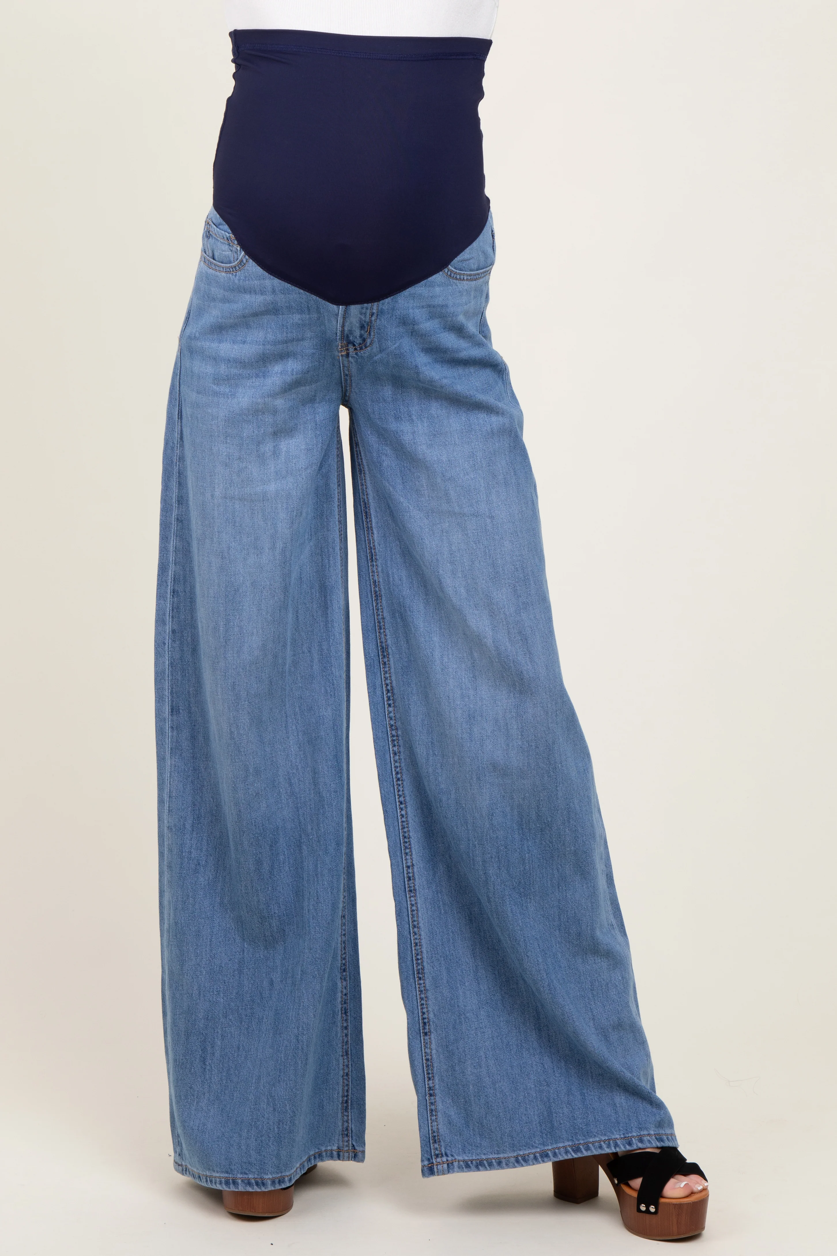 Blue Super Baggy Wide Leg Maternity Jeans - Image 2