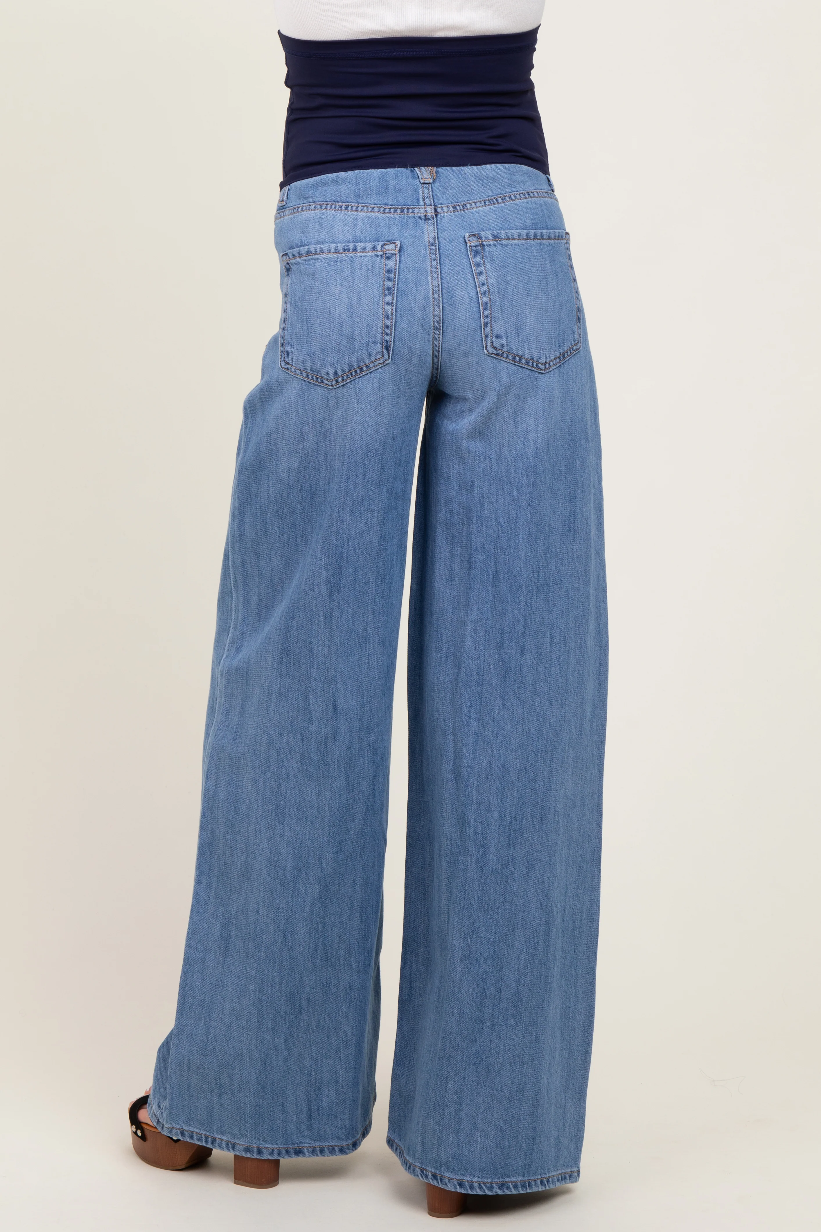 Blue Super Baggy Wide Leg Maternity Jeans - Image 4