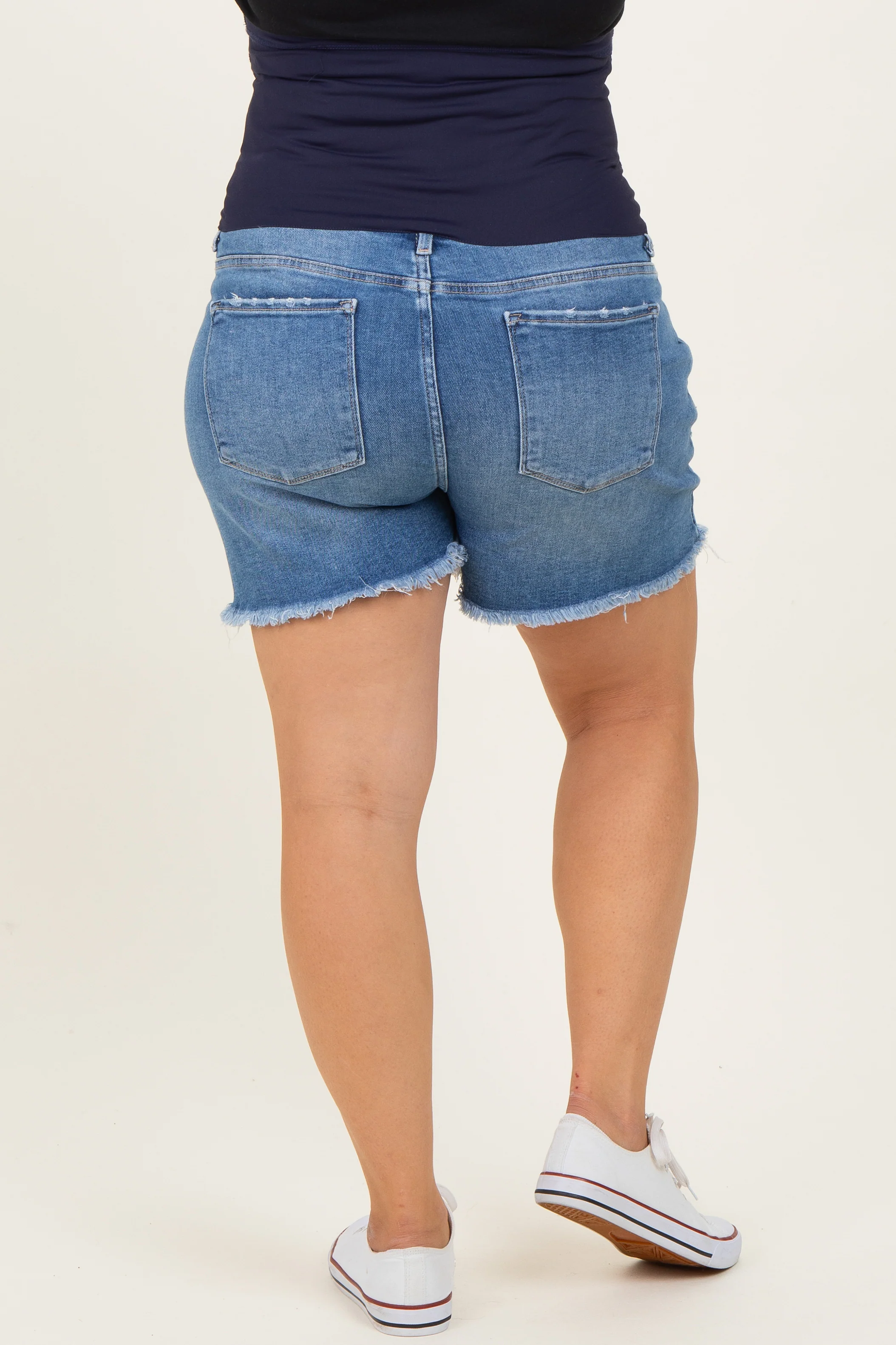 Blue Super Distressed Maternity Plus Jean Shorts - Image 3