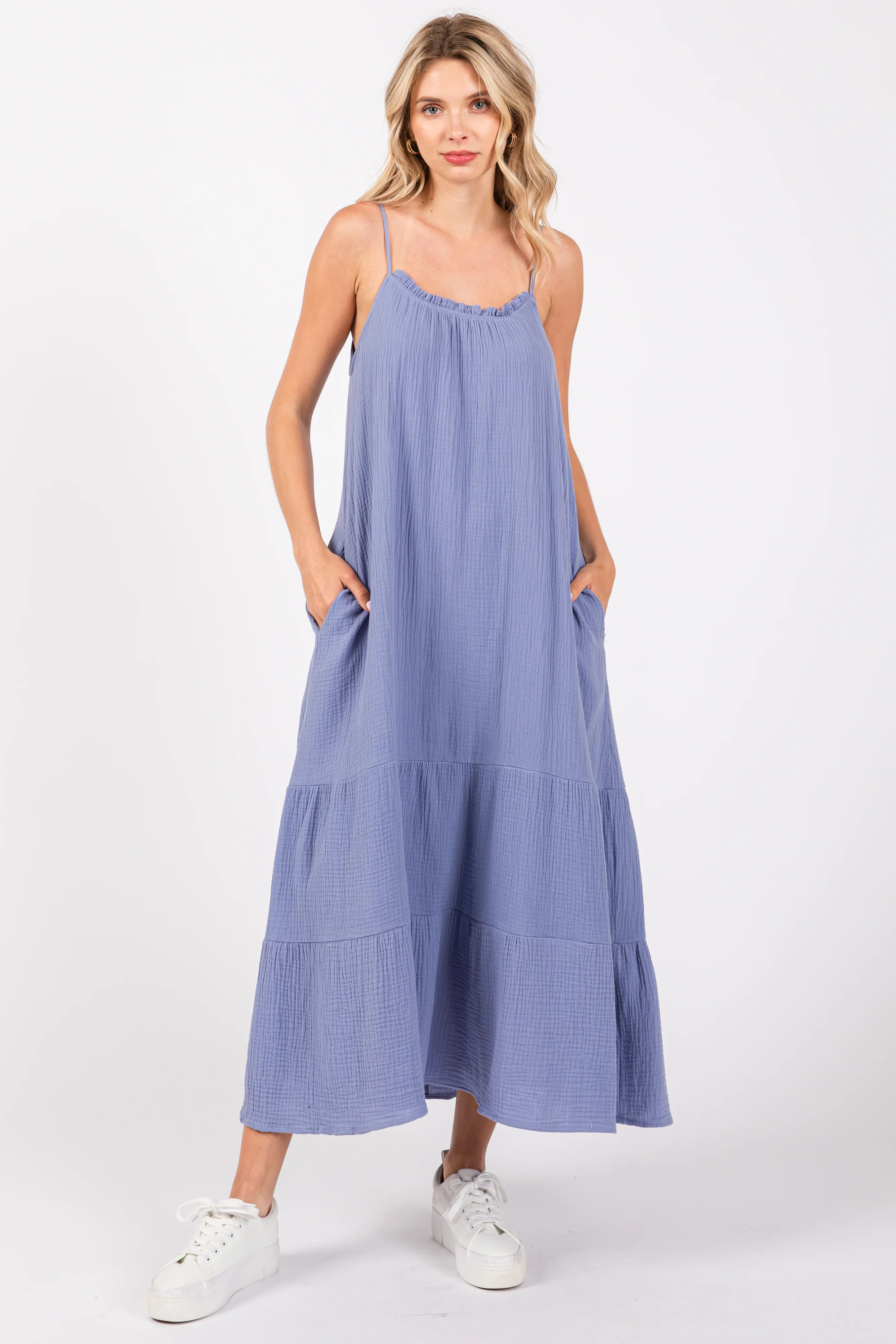 Blue Tiered Hem Maternity Midi Dress - Image 6