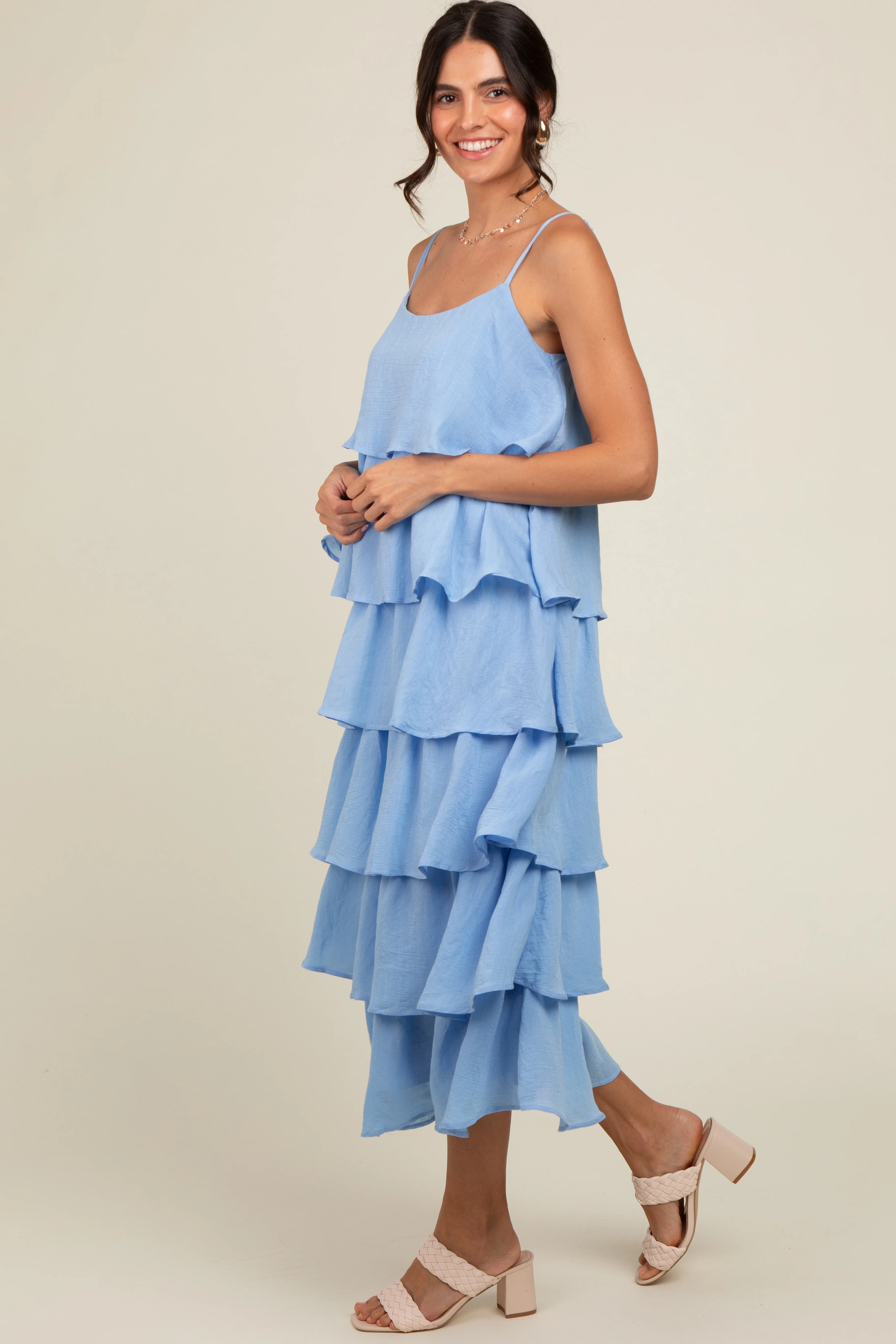 Blue Tiered Midi Dress - Image 3