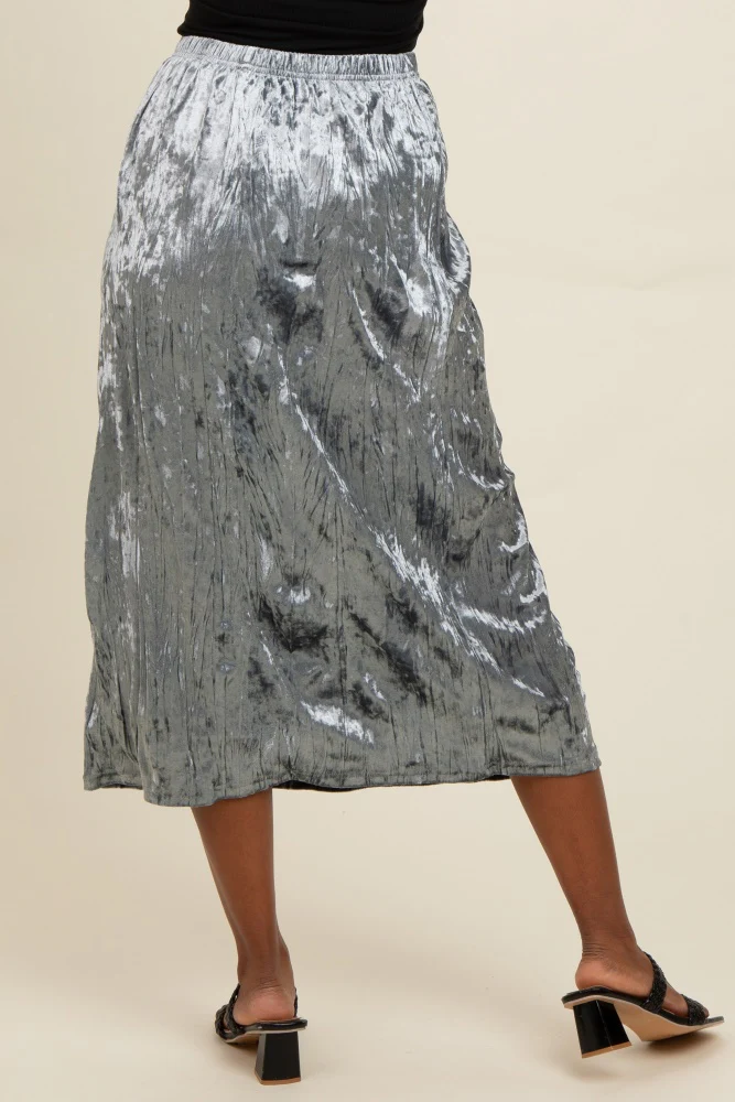 Blue Velvet Crinkled Midi Skirt - Image 4