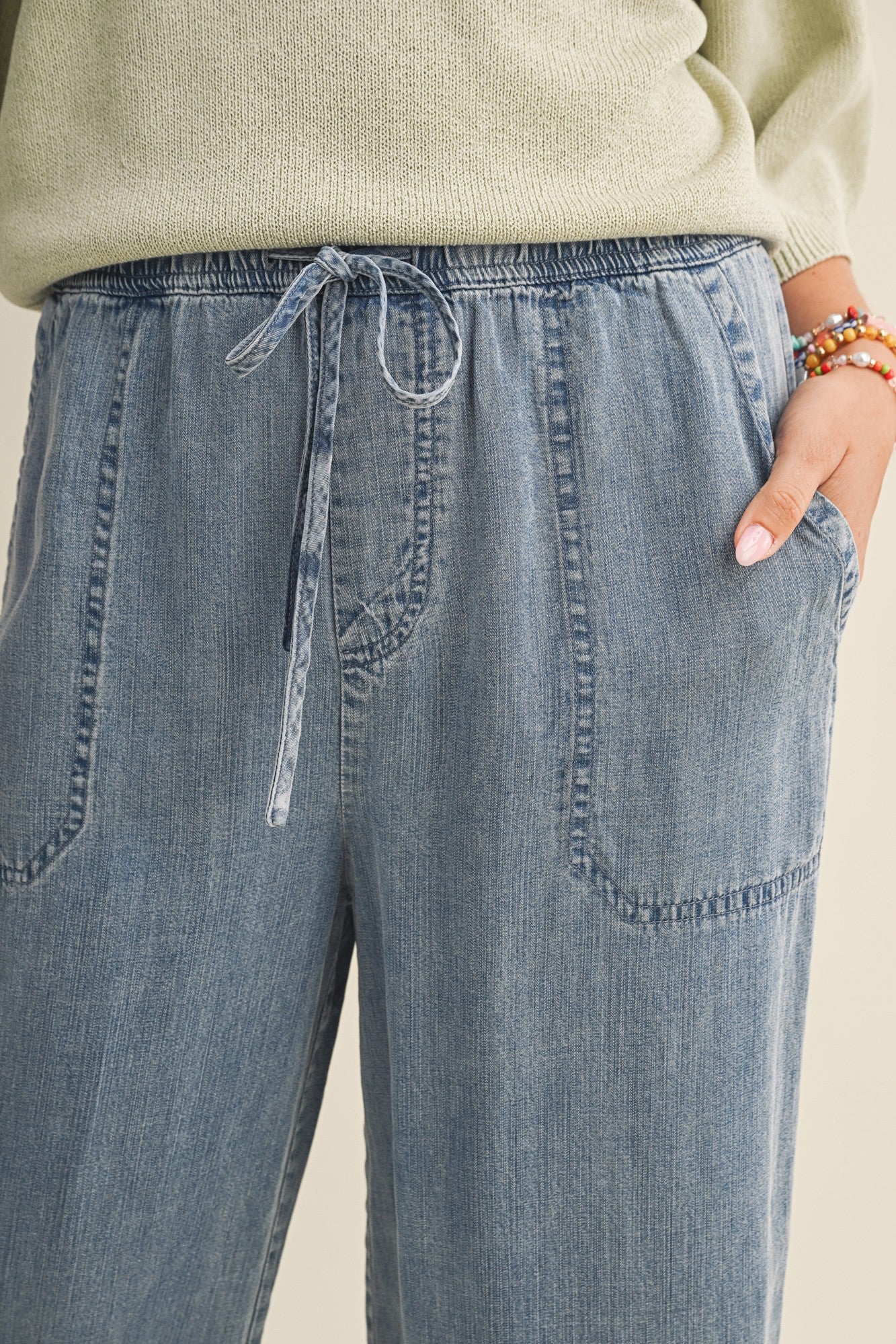 Blue Washed Denim Cropped Pants - Image 6