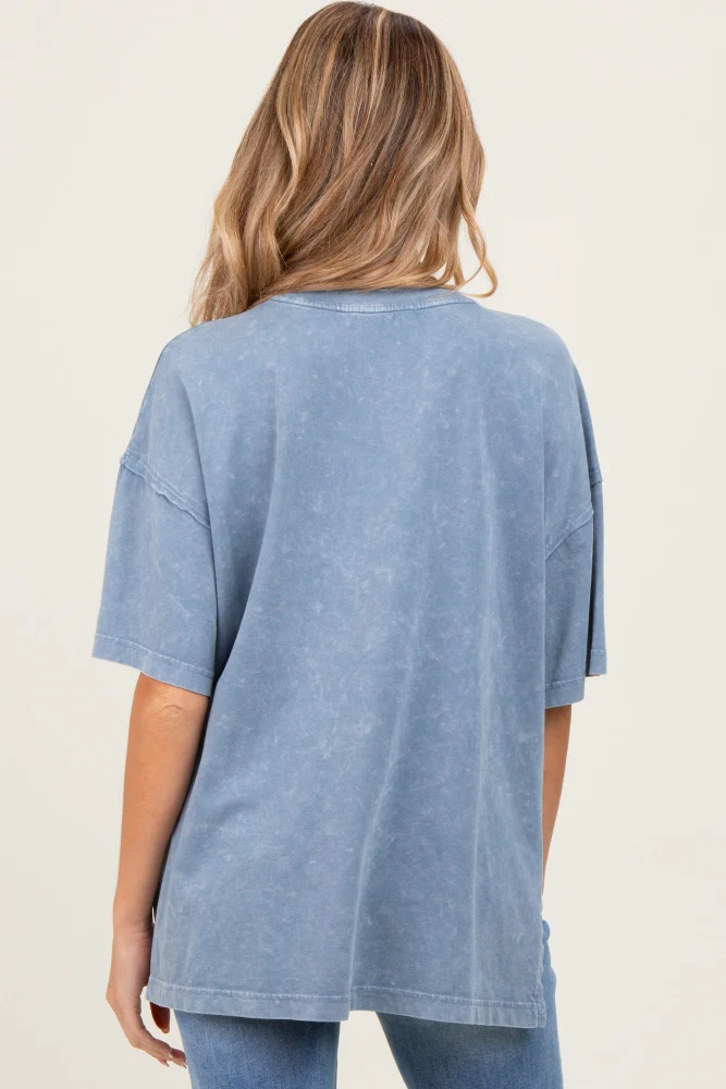 Blue Washed Oversized Boxy Maternity Tee - Image 3