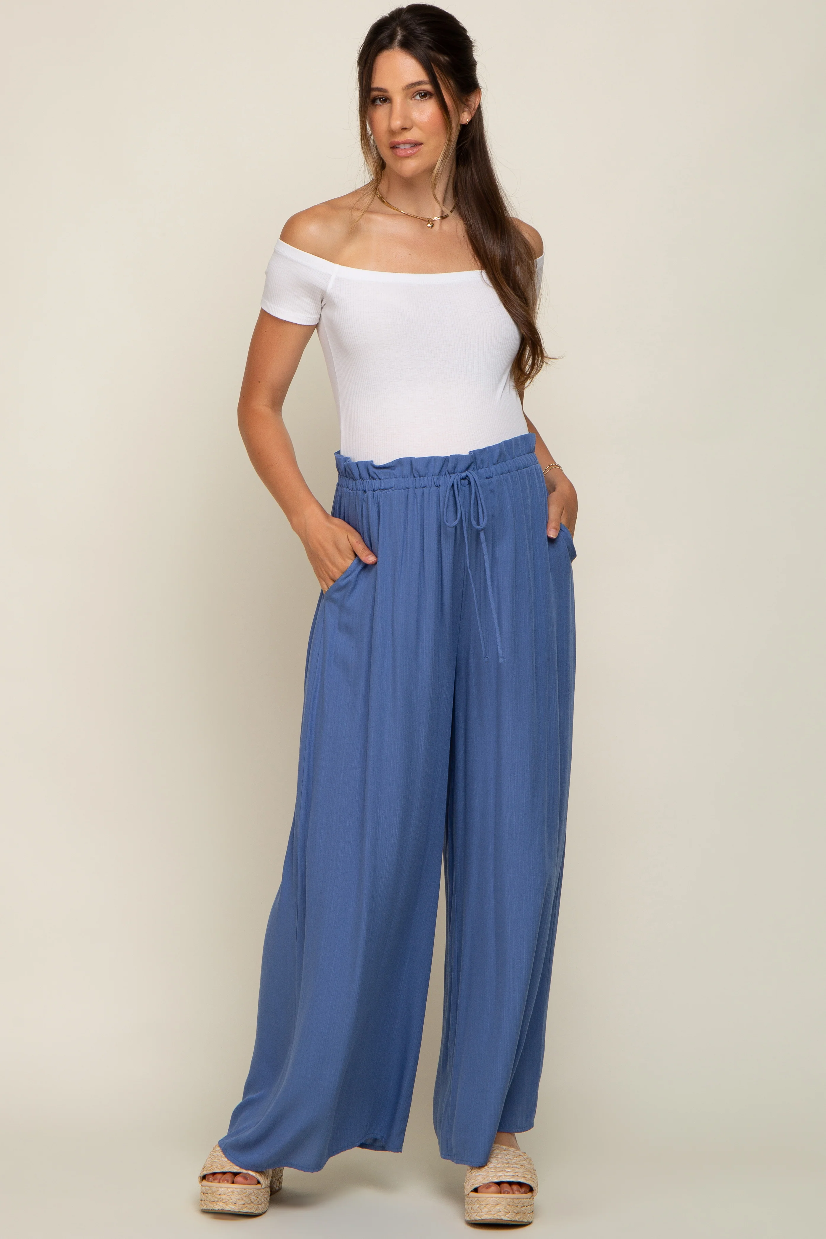 Blue Wide Leg Maternity Pants - Image 5