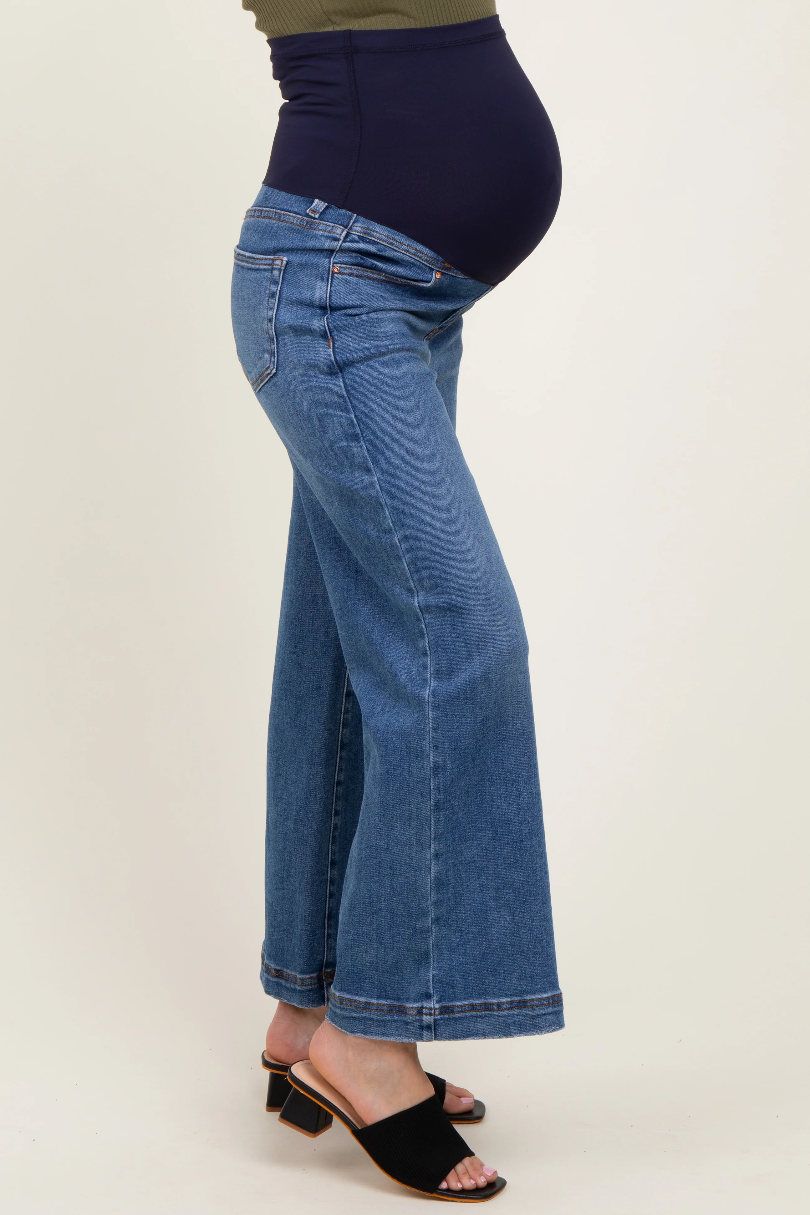 Blue Yoke Detail Ankle Wide Leg Maternity Jeans - Image 3
