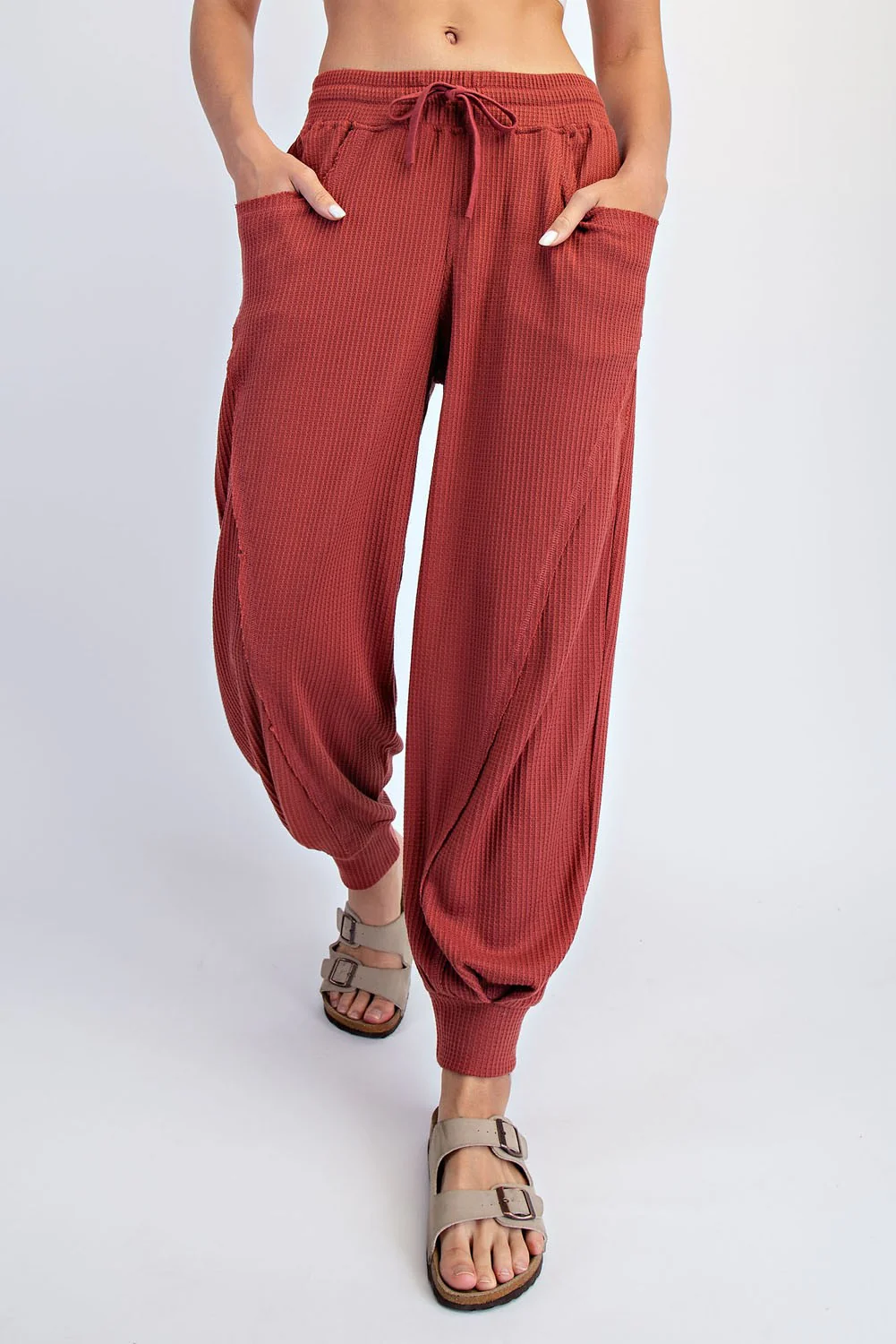 Brick Waffle Knit Raw Seam Joggers - Image 2