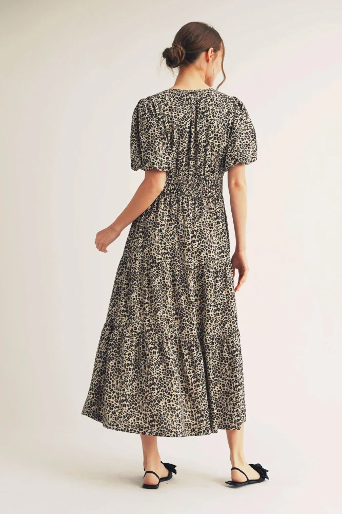 Brown Animal Print Tiered Midi Dress - Image 2