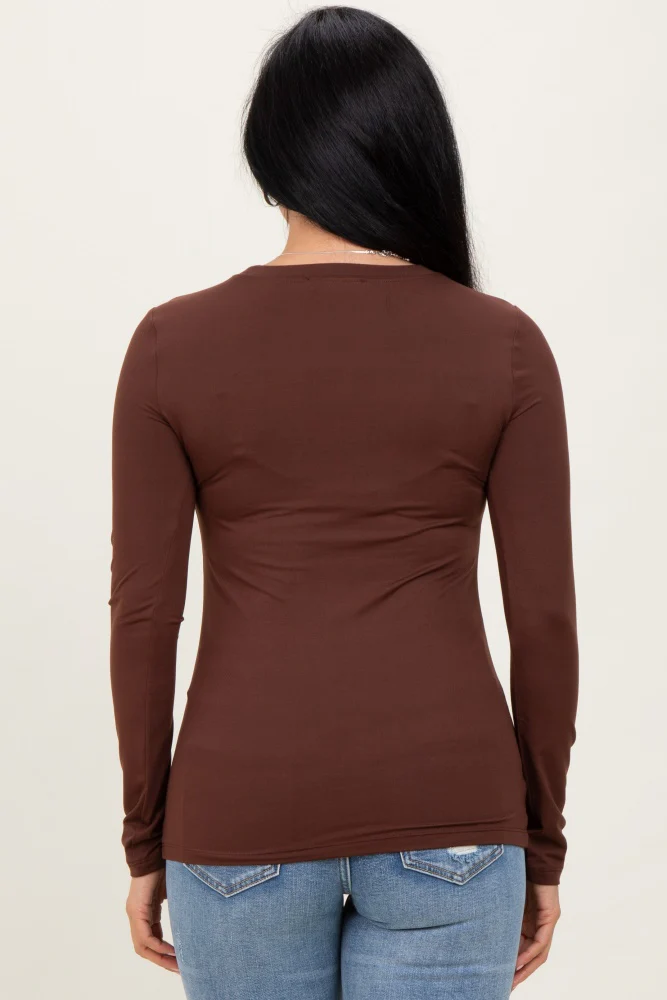 Brown Basic Long Sleeve Top - Image 4