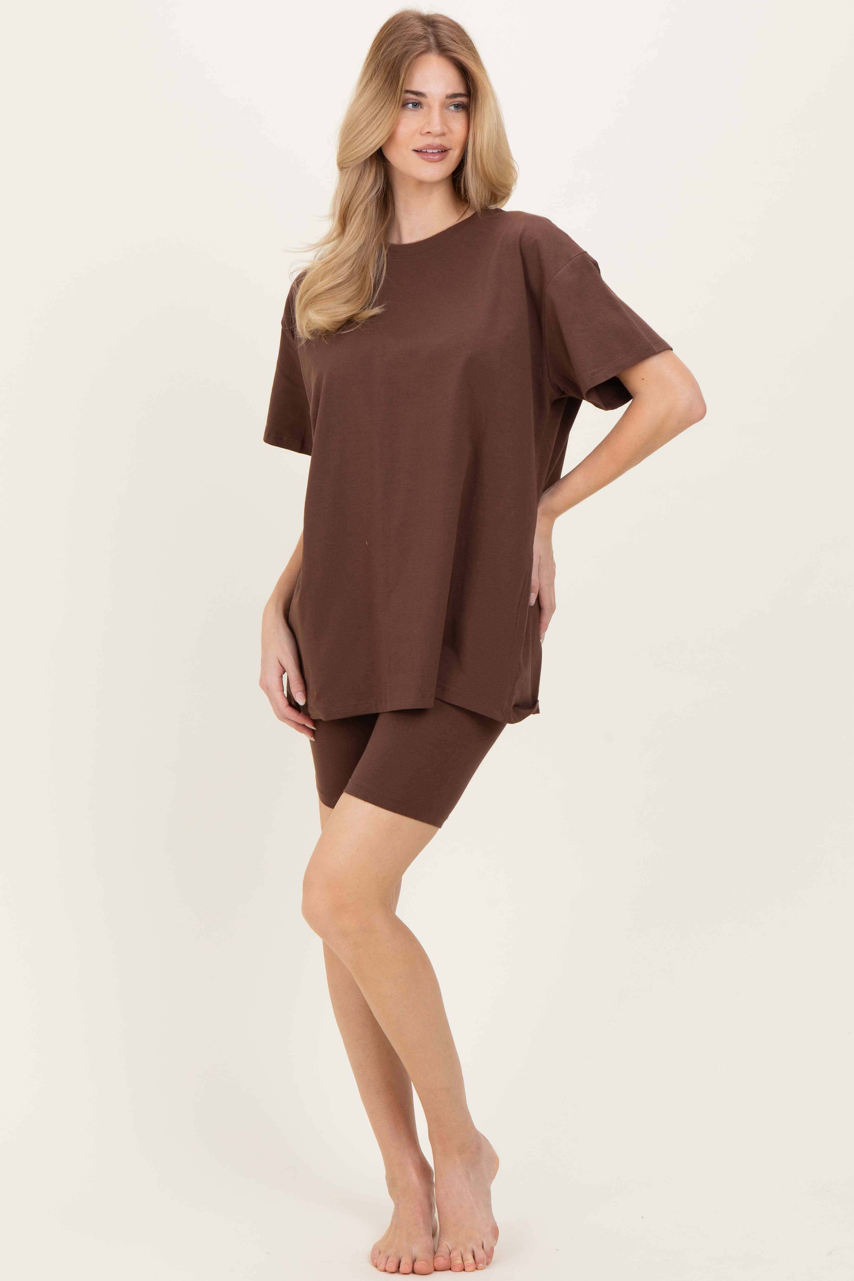 Brown Biker Shorts Maternity Set - Image 4