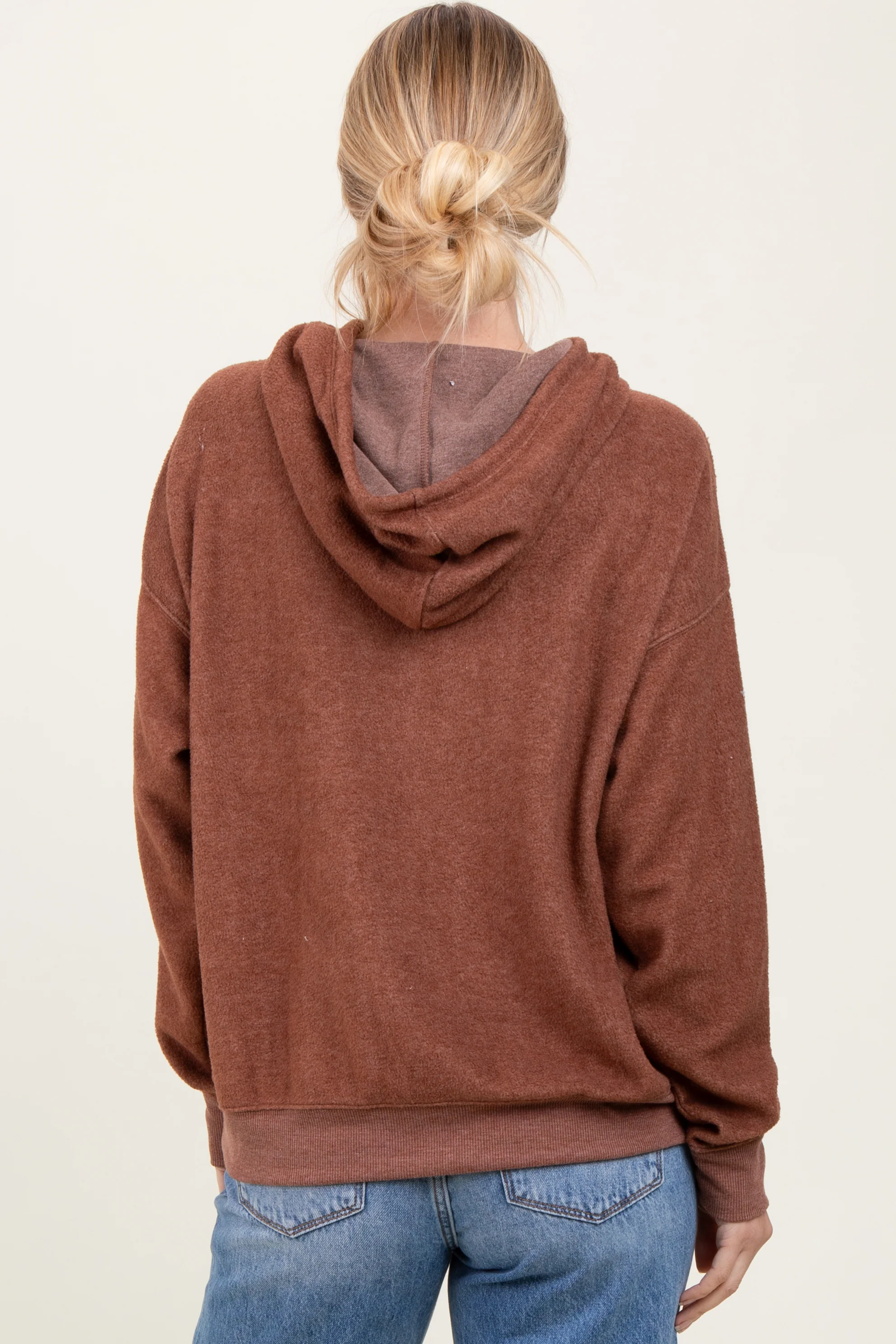 Brown Brushed Knit Oversized Hoodie - Image 4