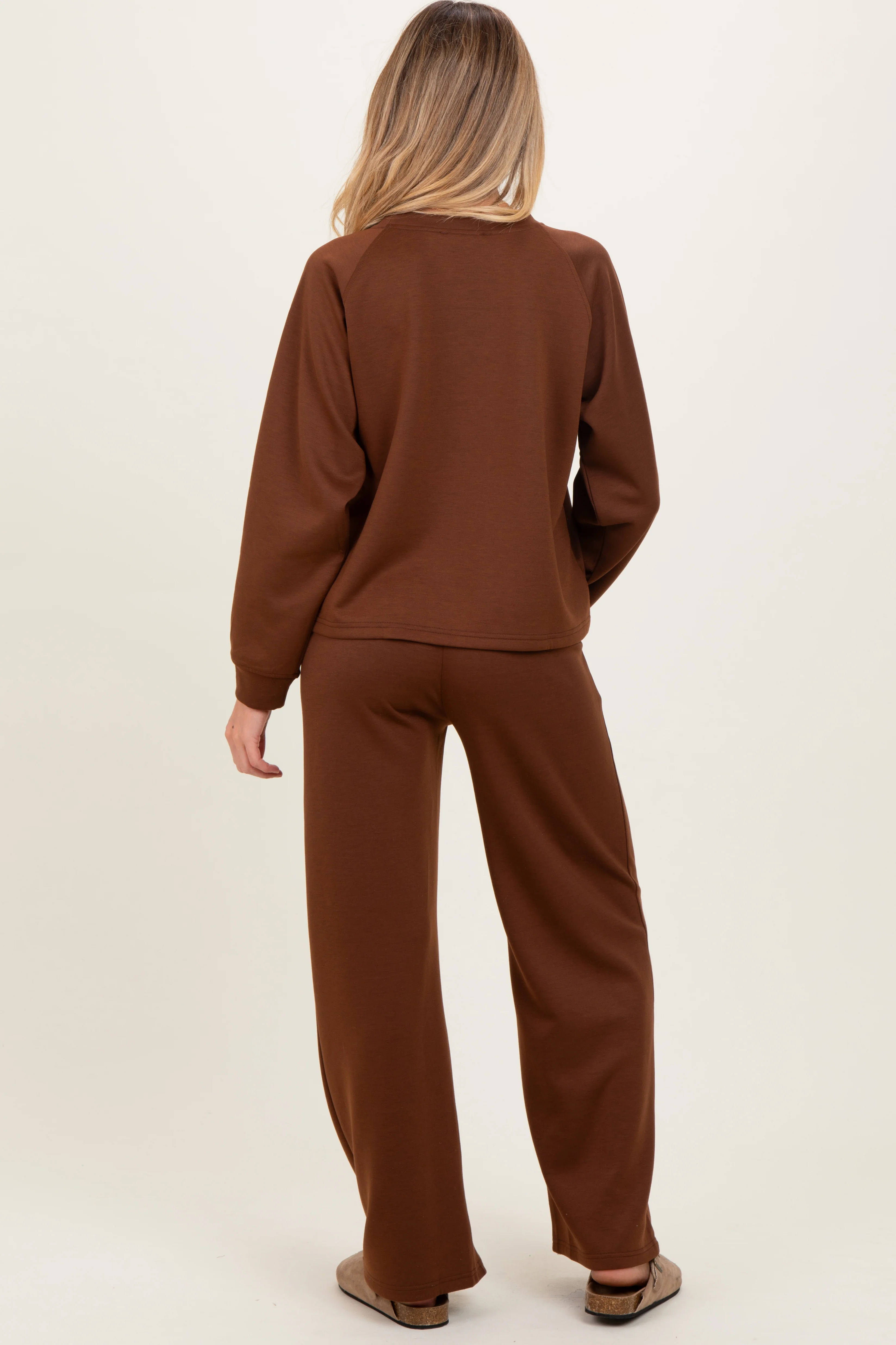 Brown Crewneck Pullover Pant Maternity Set - Image 4