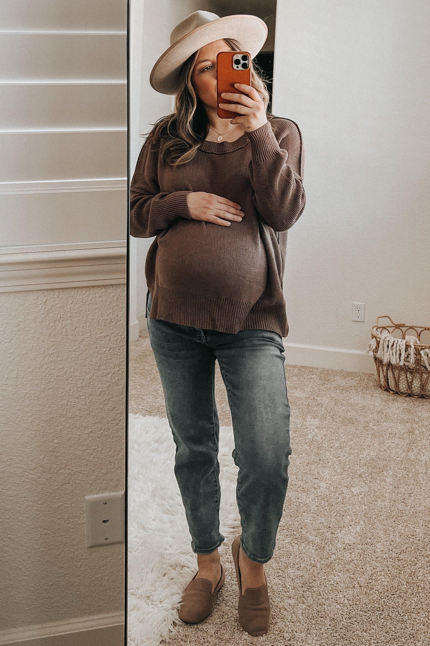 Brown Exposed Seam Side Slit Maternity Sweater - Image 6